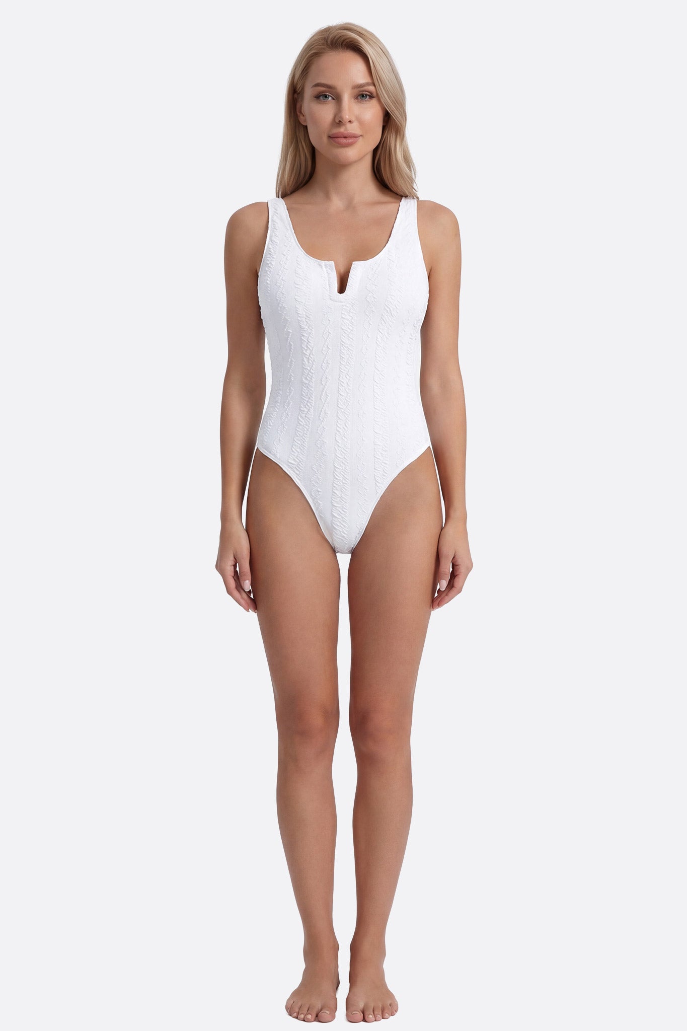Bañador de una pieza blanco texturizado con escote en U