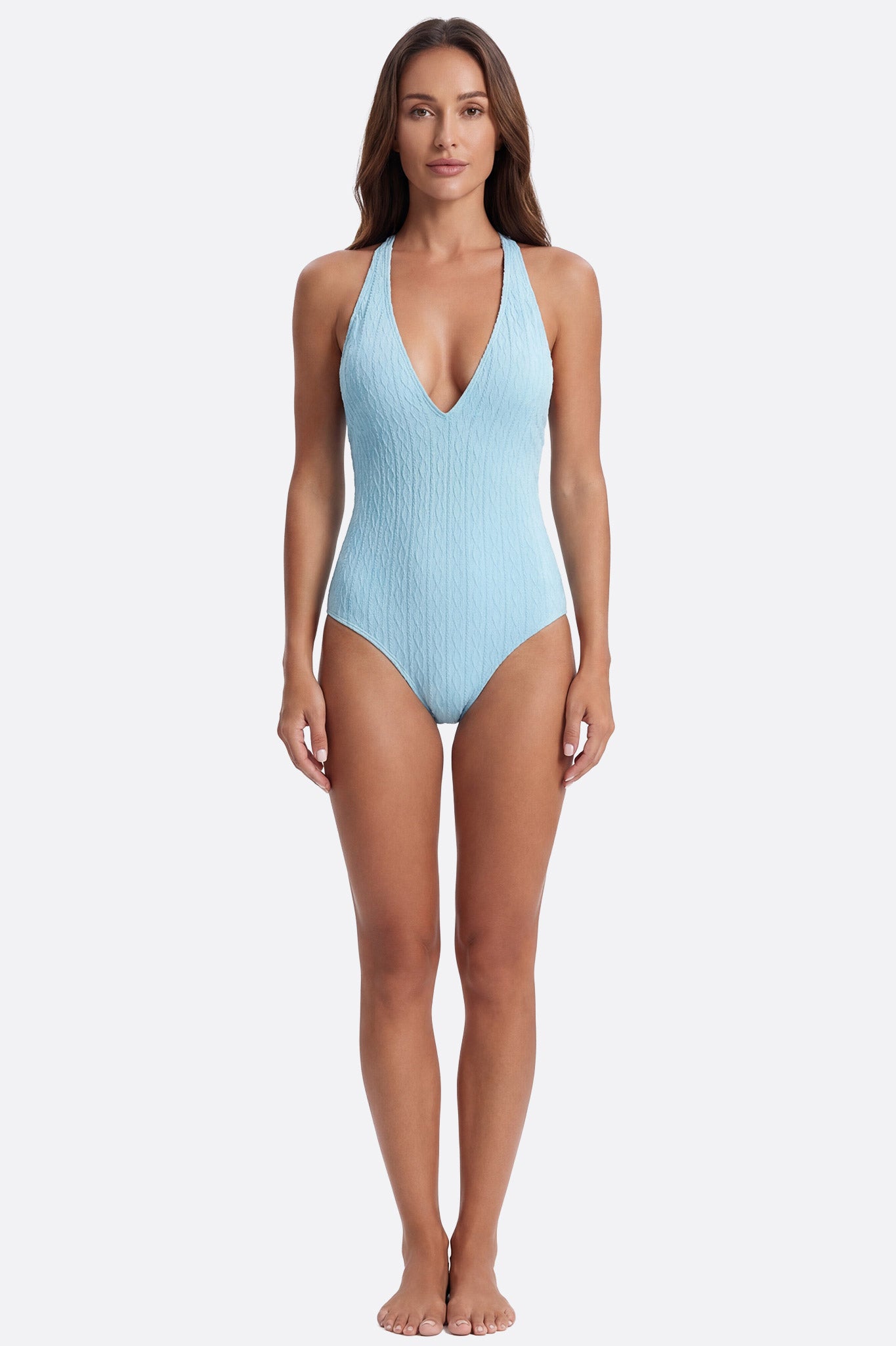 Bañador de una pieza azul pastel texturizado