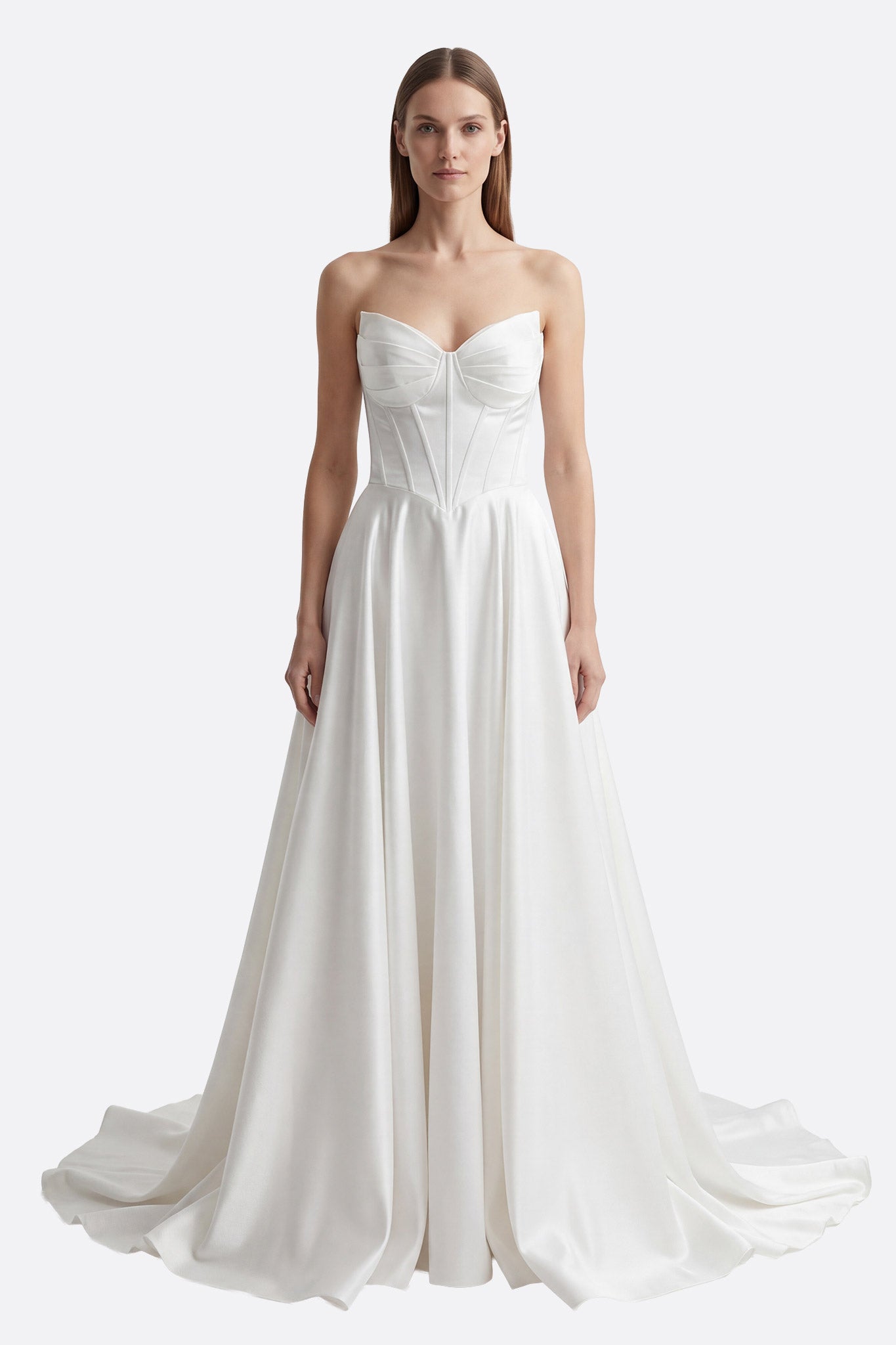 Ropa de novia sin mangas blanca larga con corsé y espalda laceada