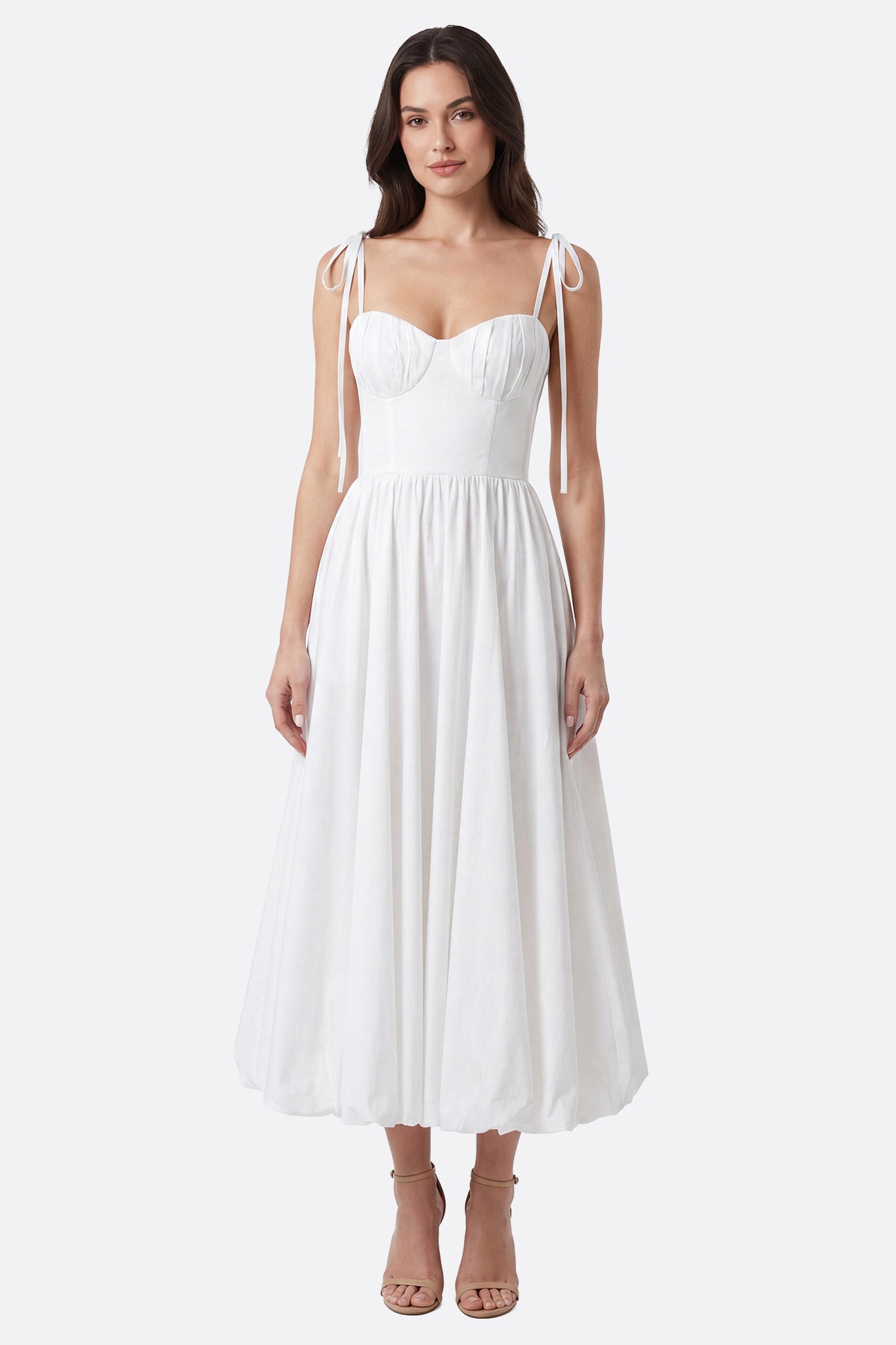 Vestido midi blanco con tirantes anudados