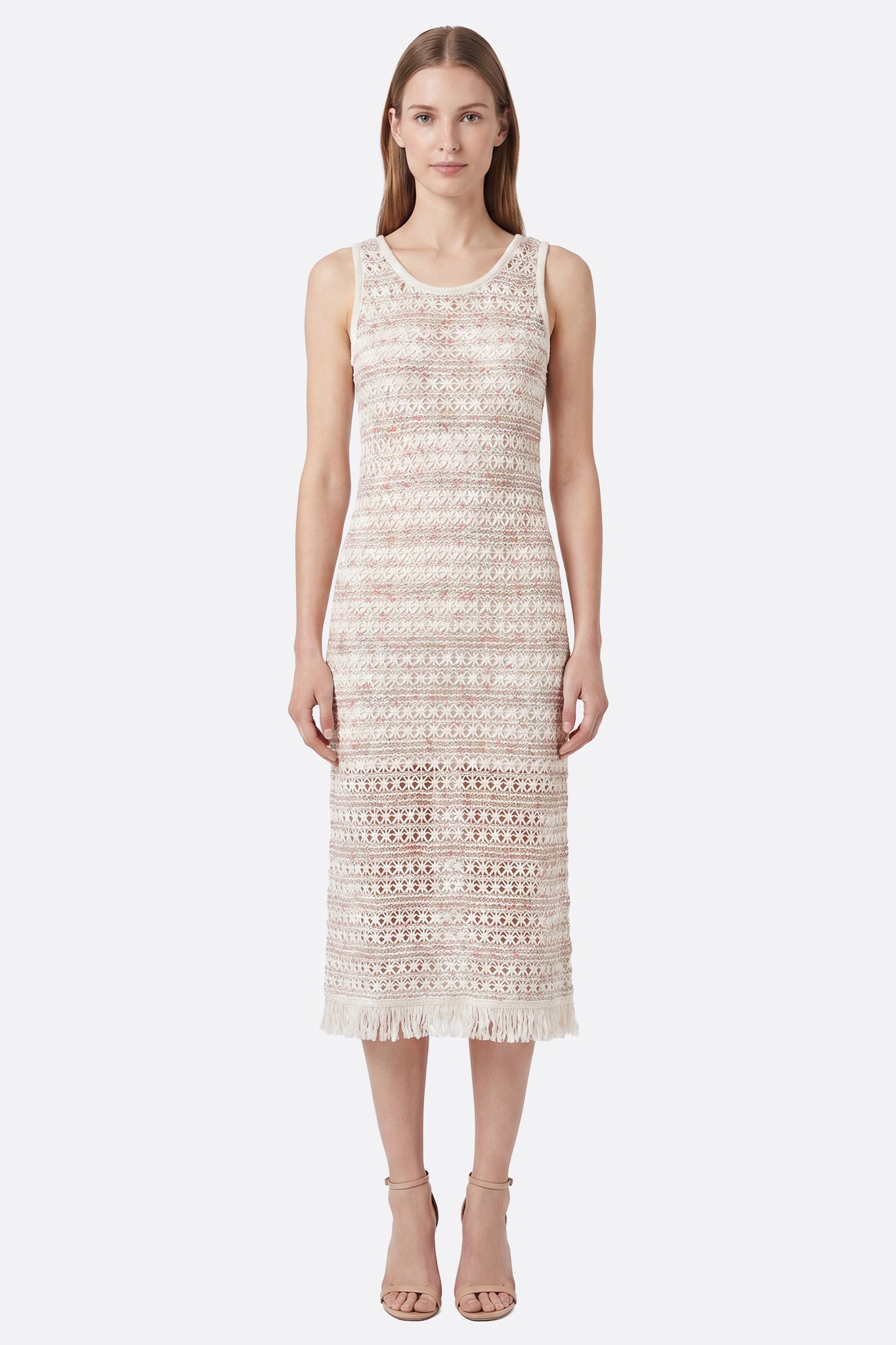 Vestido midi texturado crudo con motivo degradado