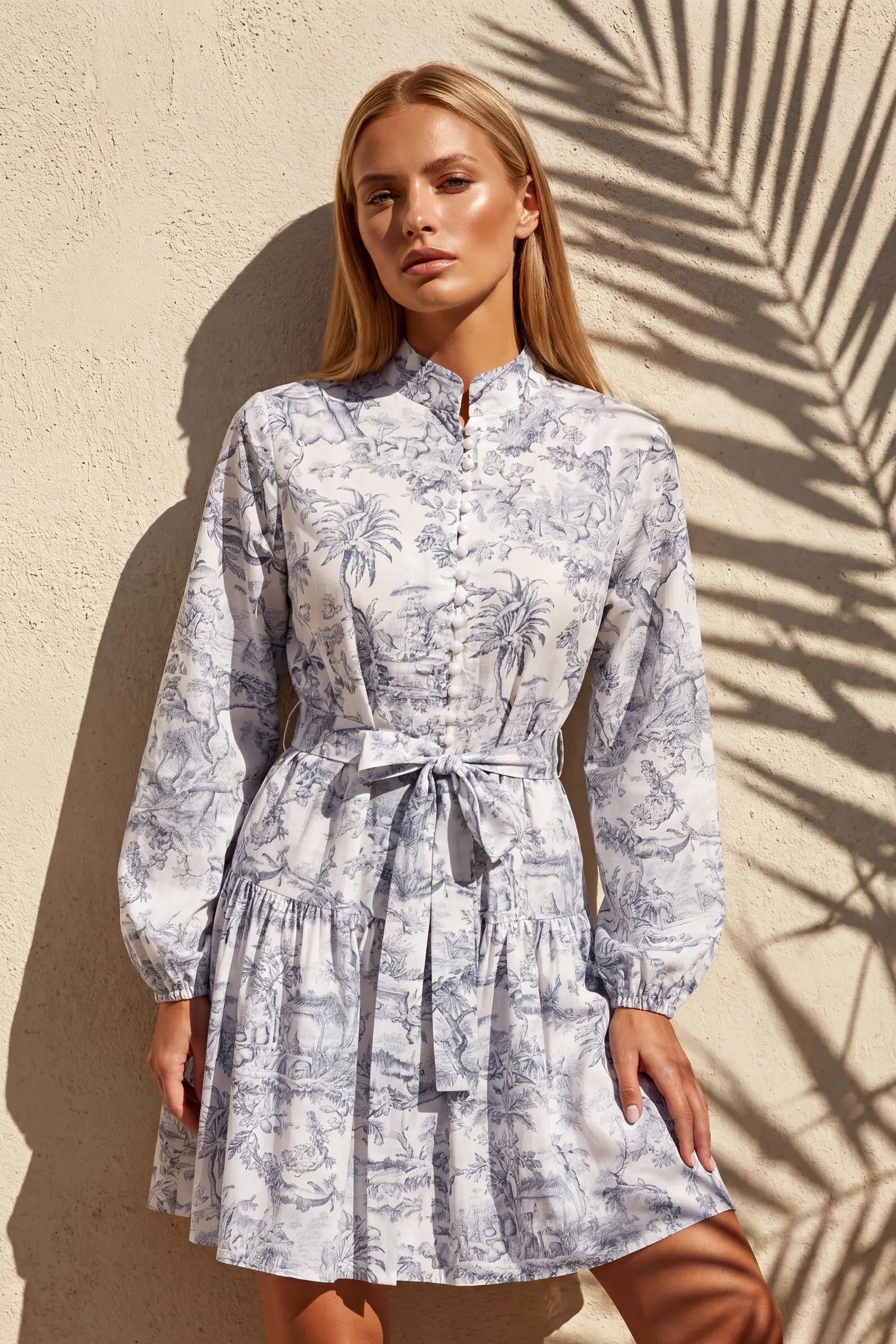 タグ付！Riu Twist ribbon Toile de Jouy dress Robe_femme_courte_Misciano_imp