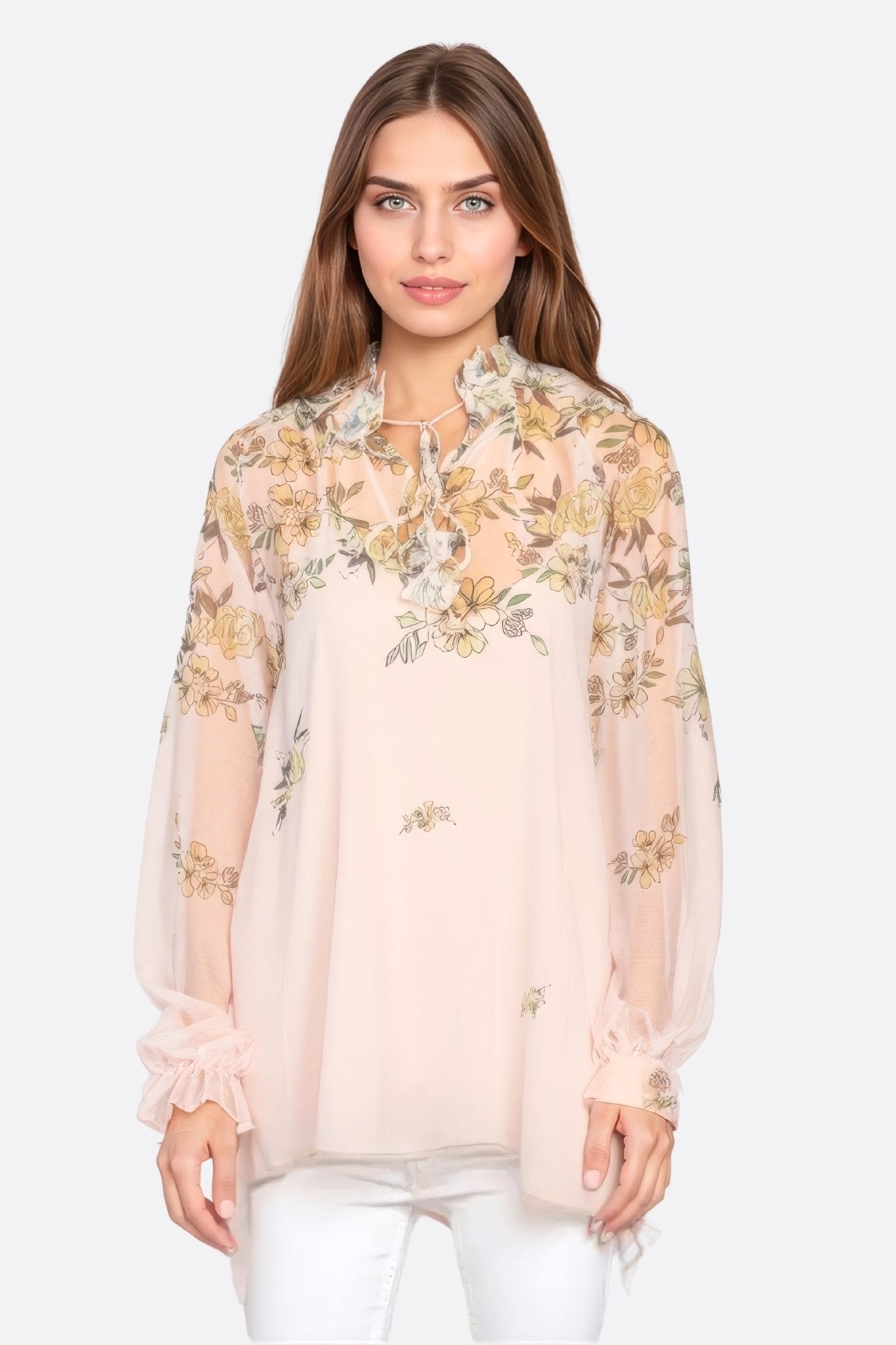 Blusa de flores rosa pastel de gasa con top