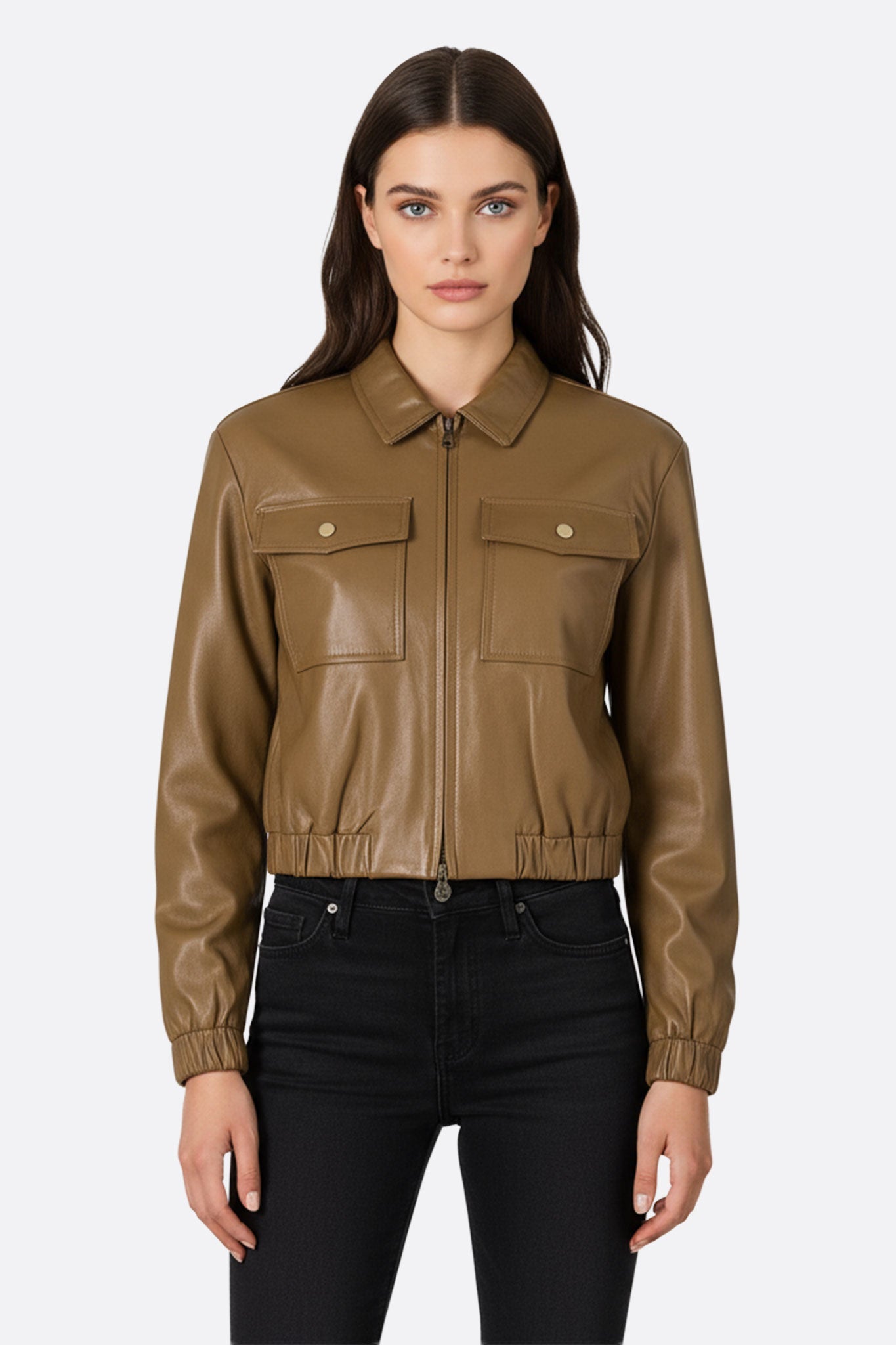 Chaqueta estructurada de similcuero marrón caramelo