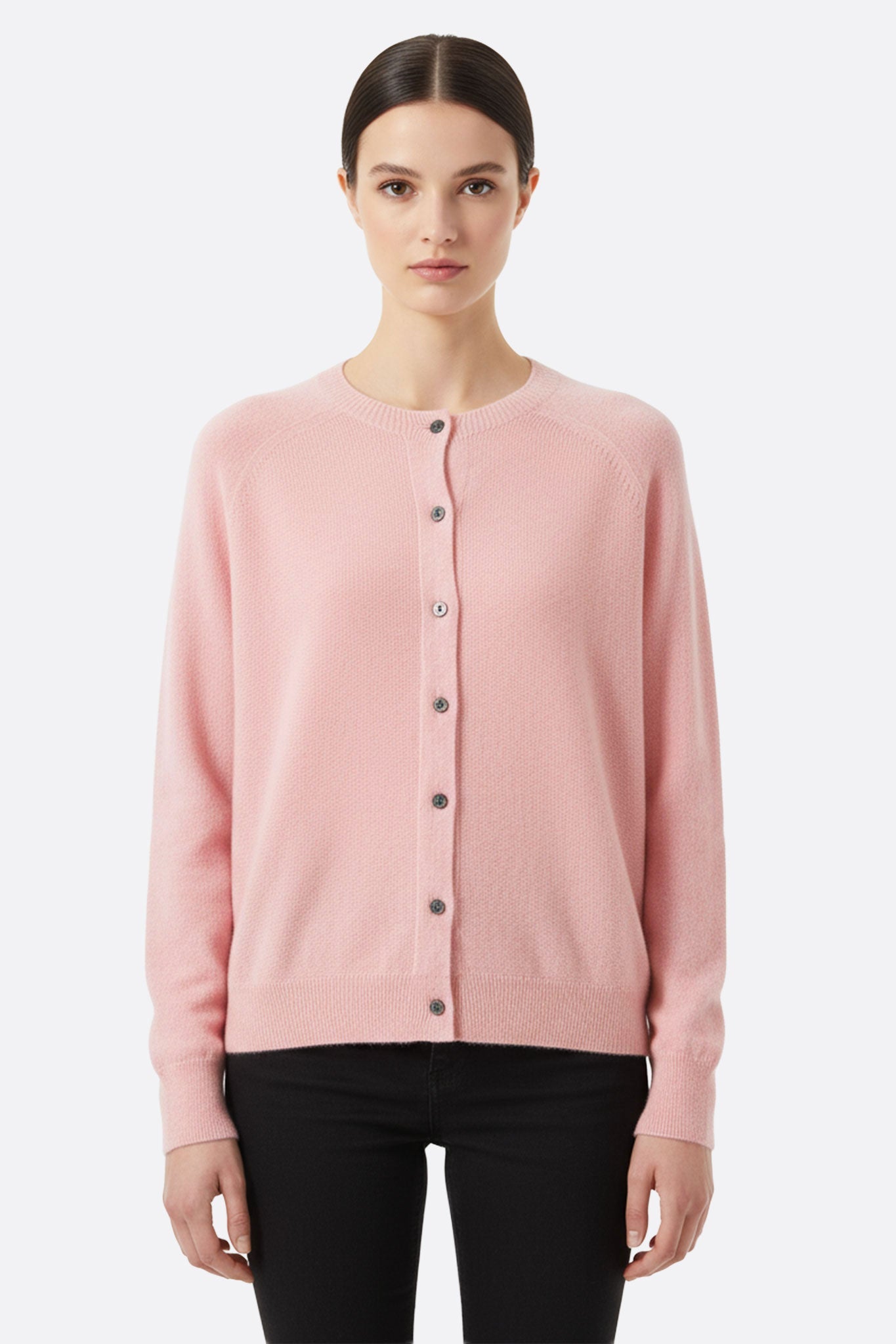 Cárdigan de lana de punto rosa con mangas largas