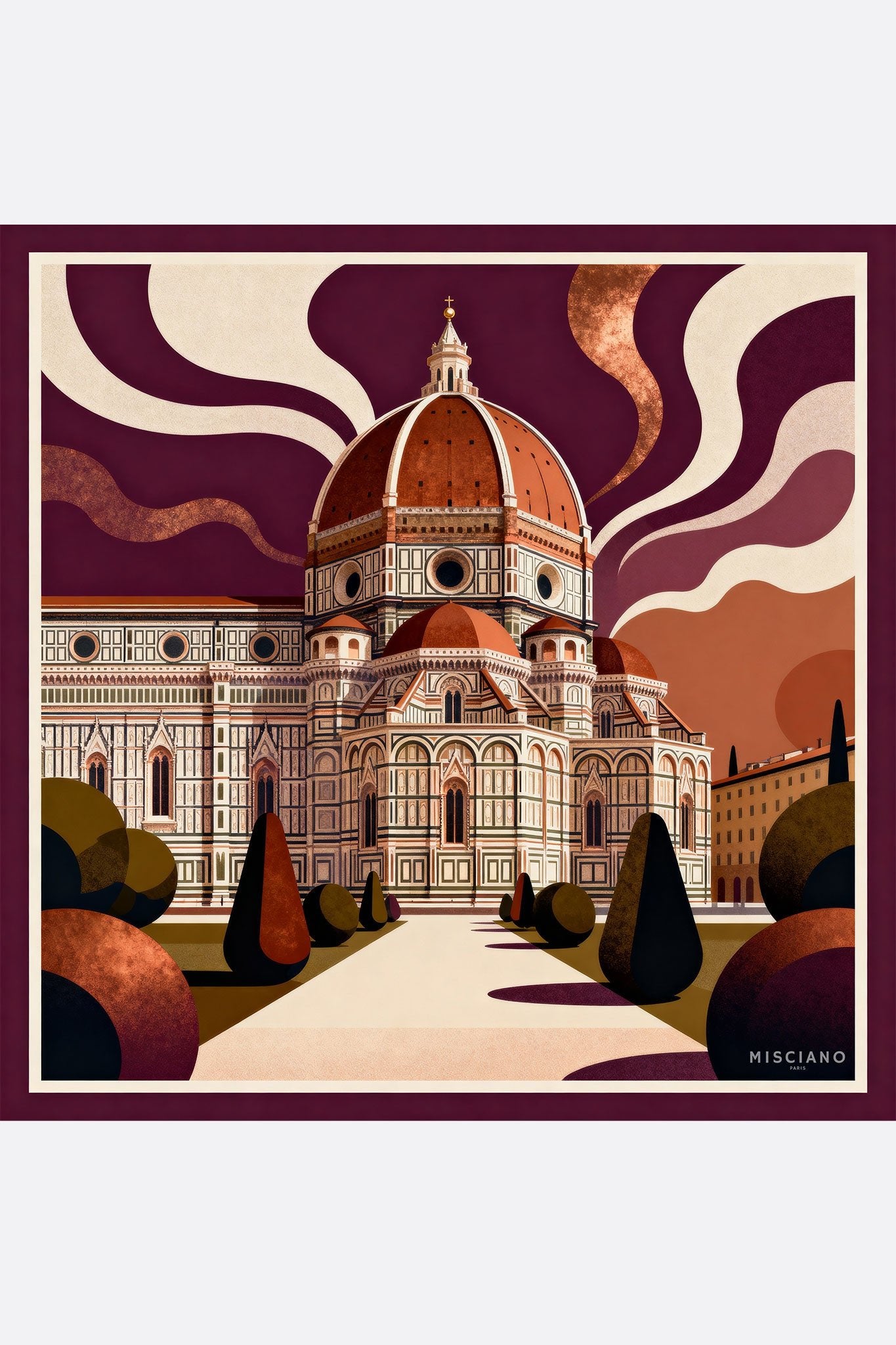 Pañuelo de seda 90 Florencia majestuosa doble cara