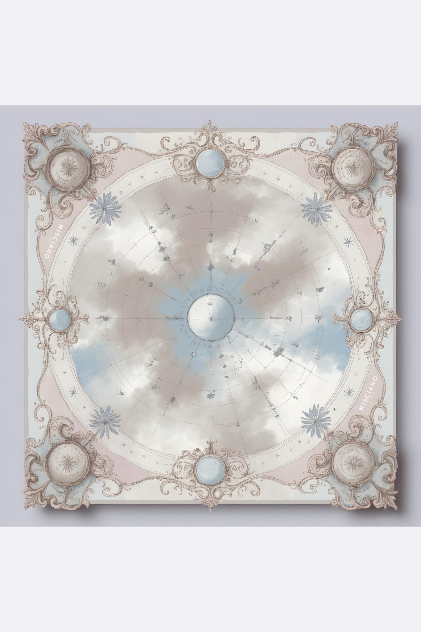 Cuadrado de seda celeste rosada impresa doble cara 90x90 cm