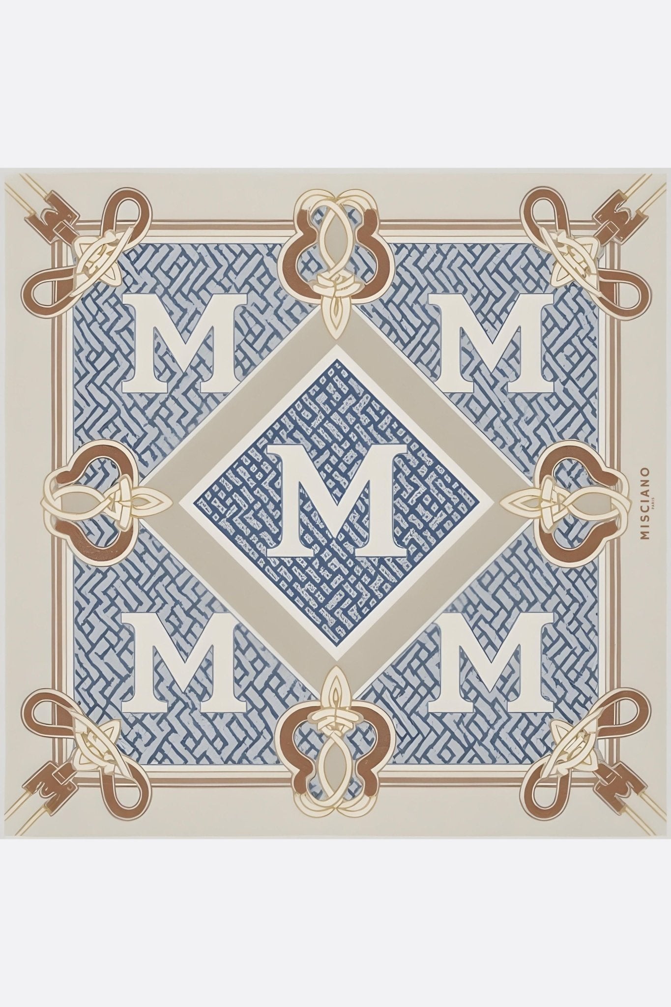 Cuadrado de seda con monograma de firma impreso a doble cara 90x90 cm