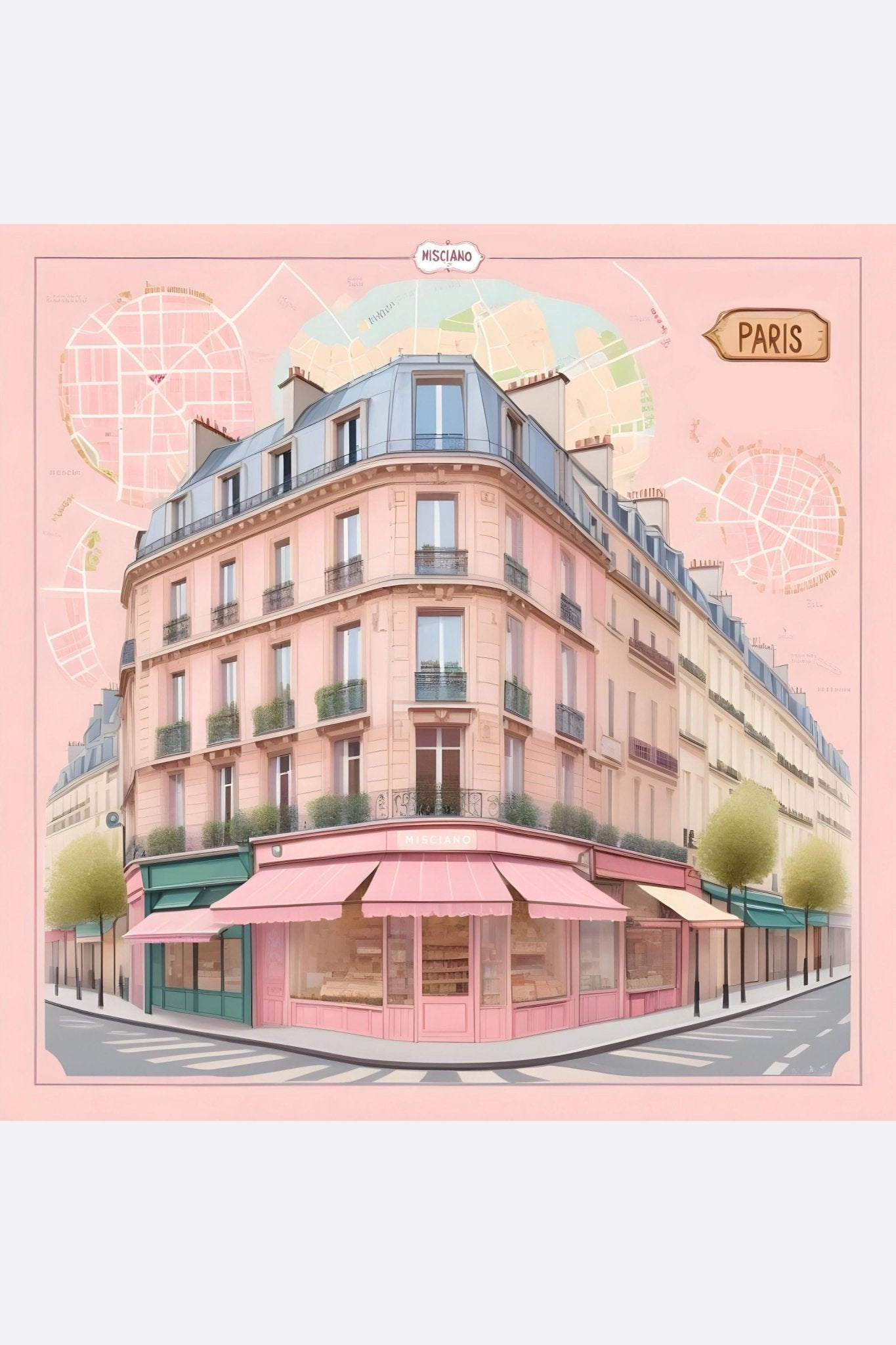 Cuadrado de seda París Rosa impreso doble cara 90x90 cm