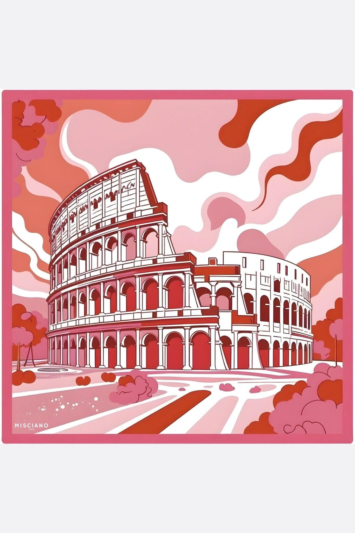 Cuadrado de seda Roma Rosa impreso doble cara 90x90 cm