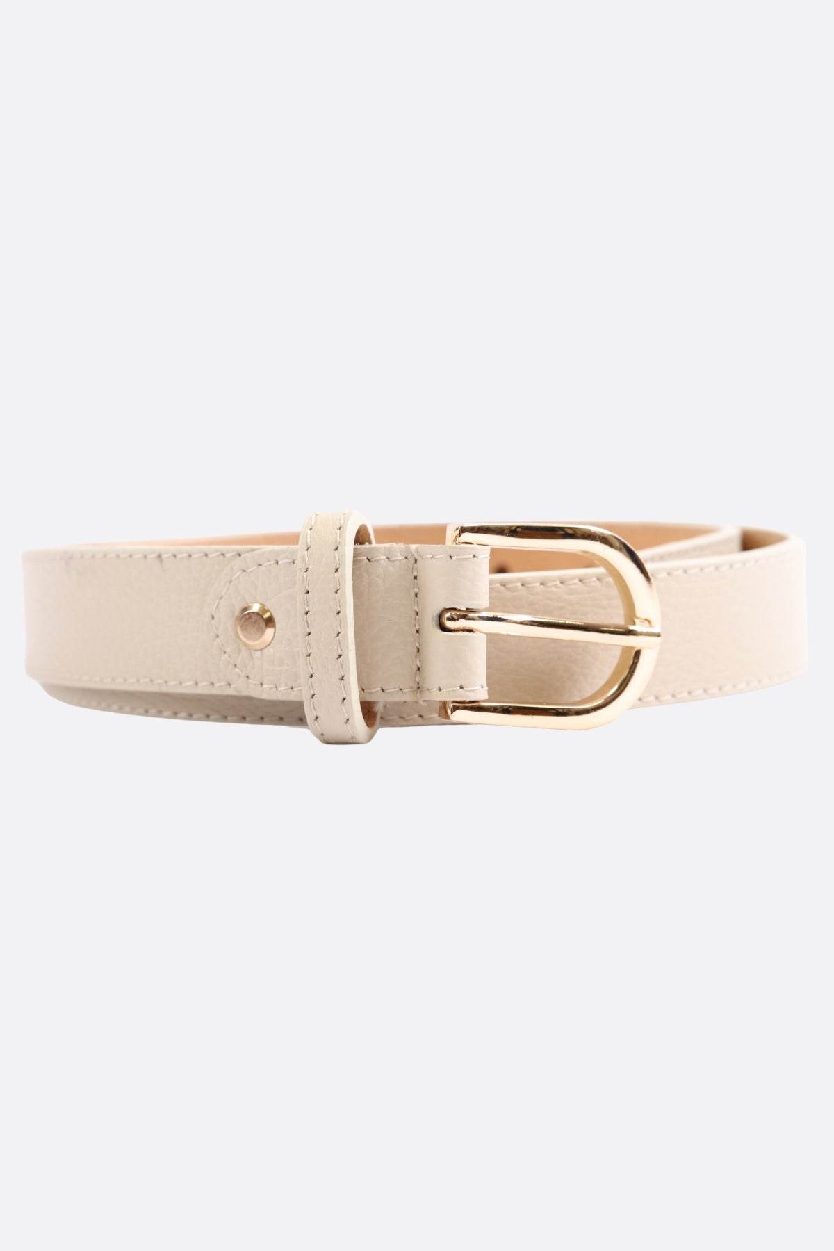 Cinturón beige de cuero de vaca con textura granulada