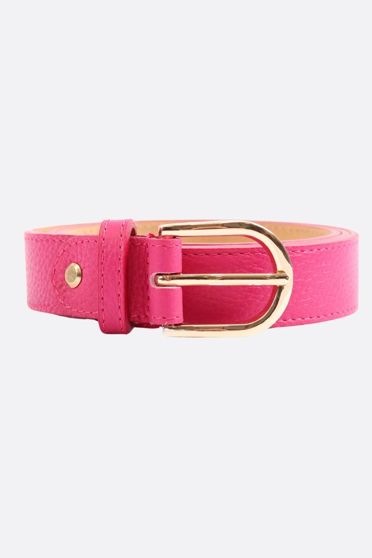 Cinturón fucsia de cuero de vaca con textura granulada