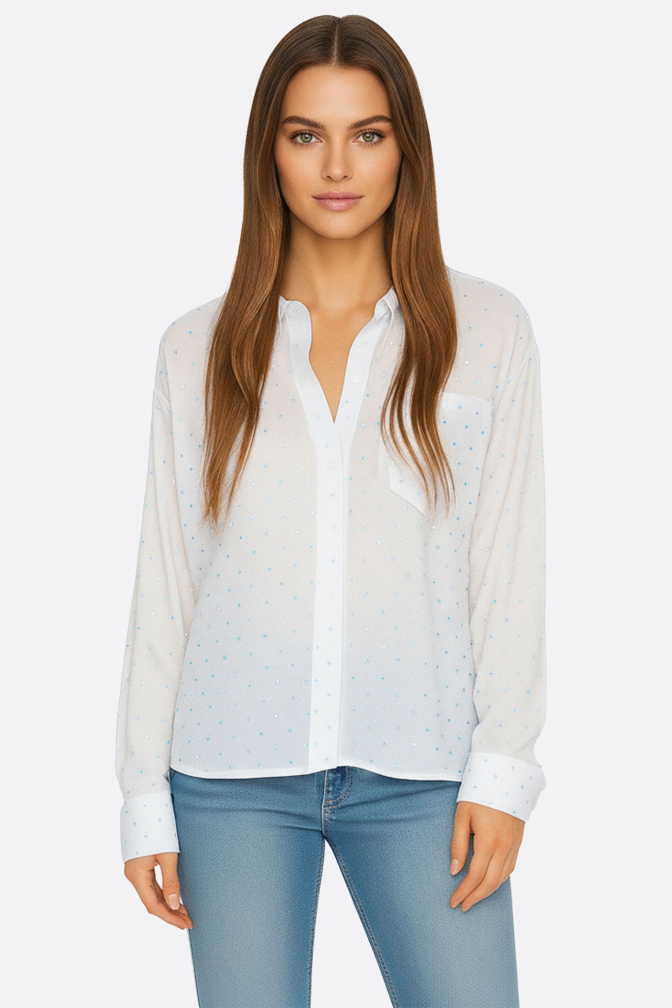 Camisa blanca oversize con strass