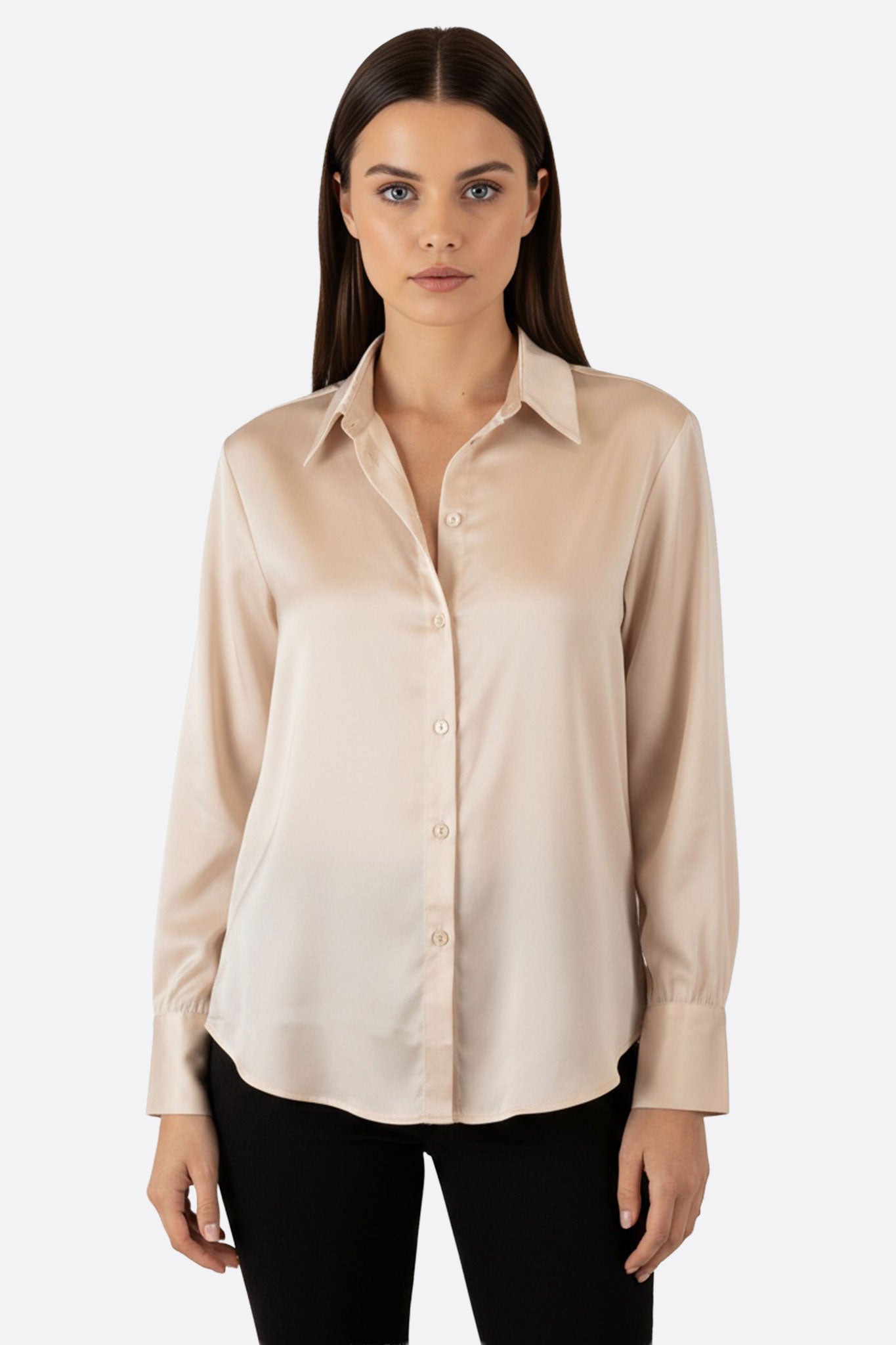 Camisa satinada beige de manga larga