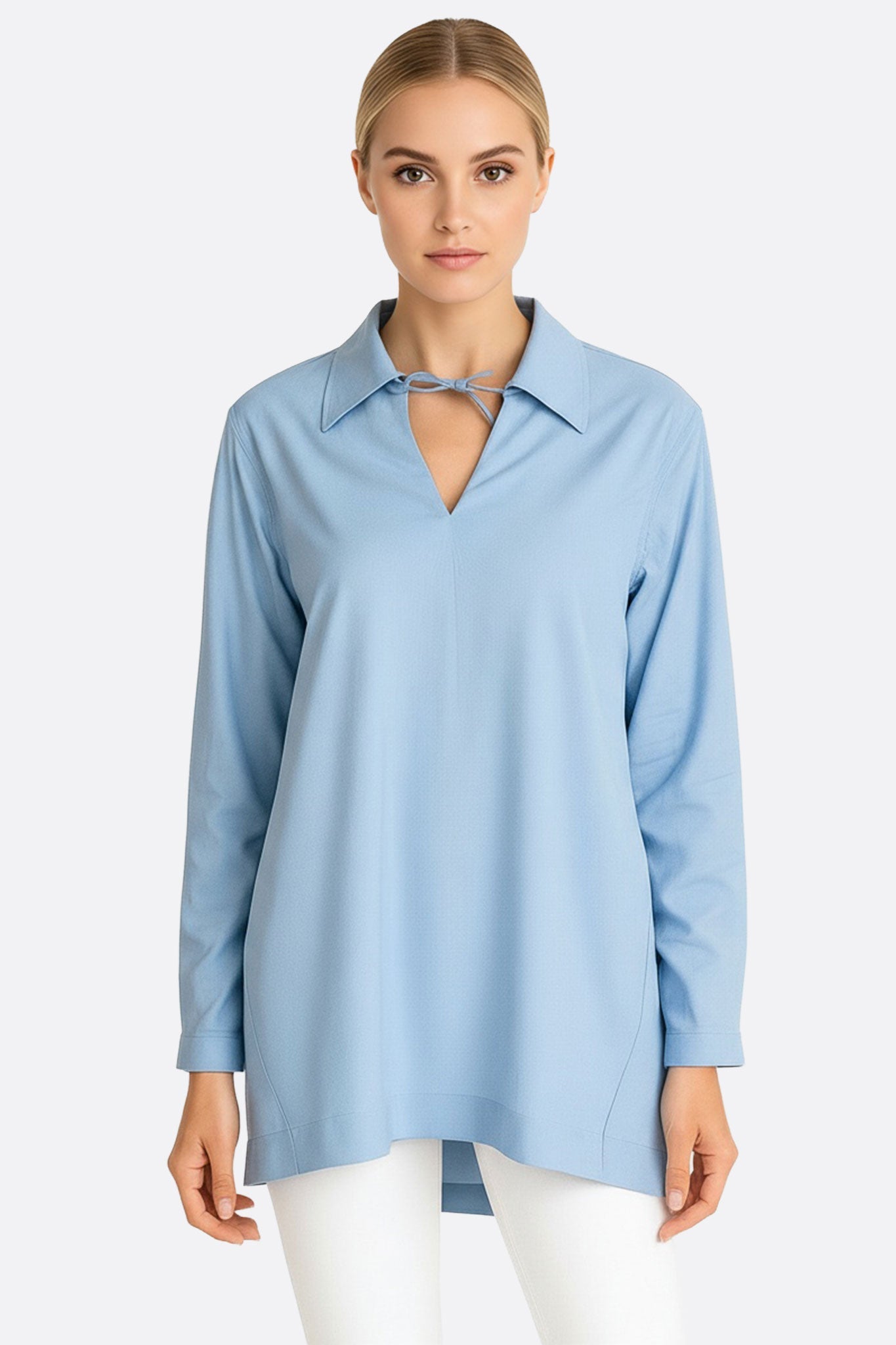 Camisa túnica azul de algodón de manga larga