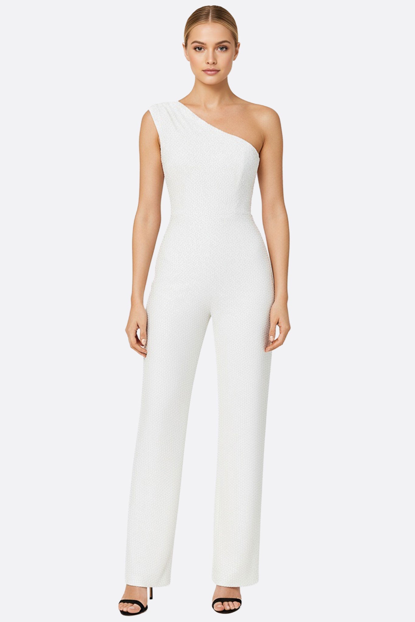Combinación blanca asimétrica con lentejuelas blancas