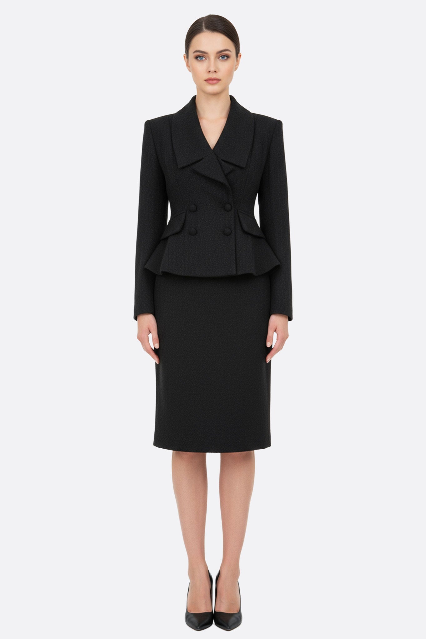 Conjunto de falda y chaqueta negra para mujer de corte ajustado