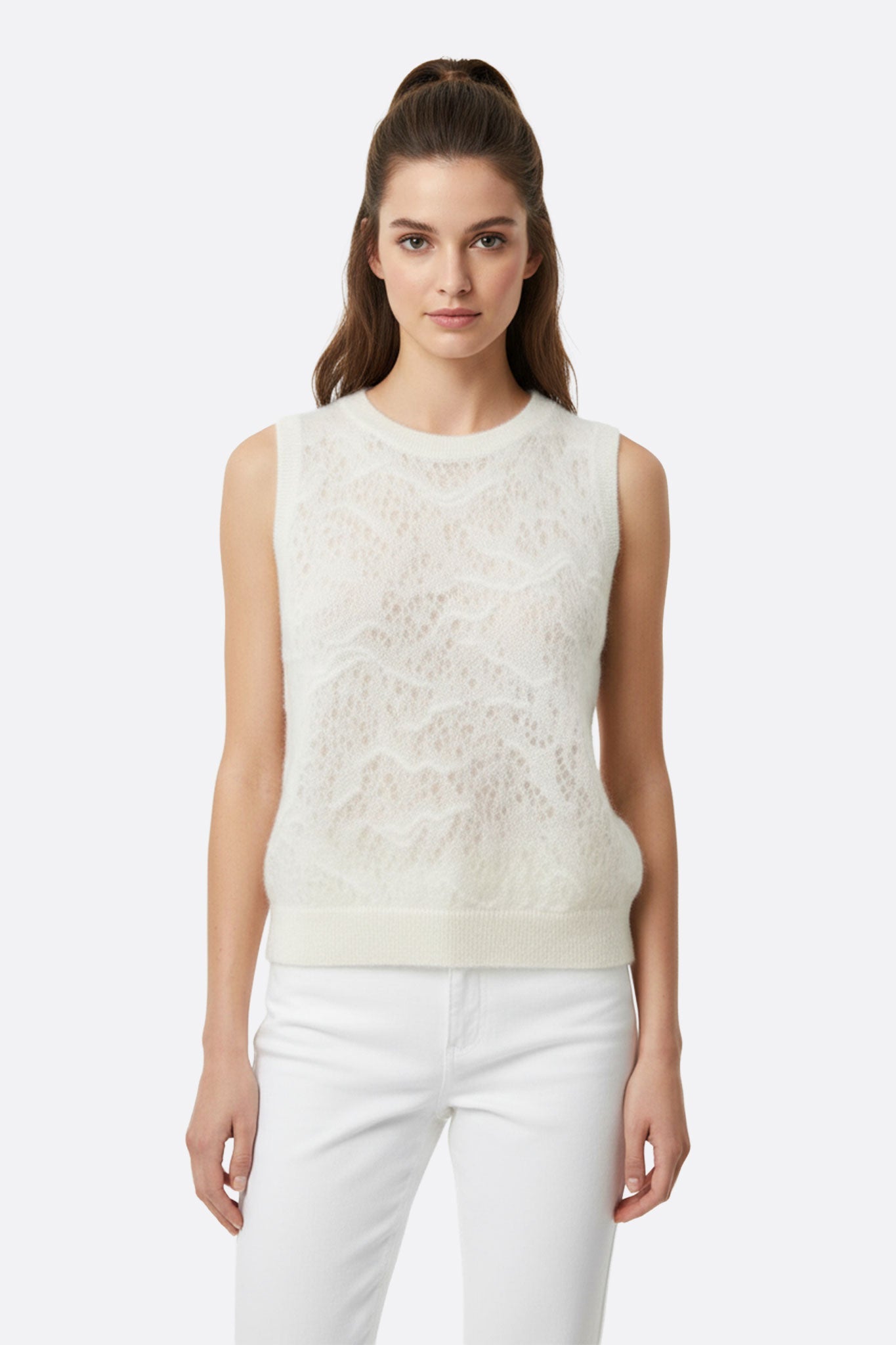 Chaleco sin mangas de lana y mohair blanco