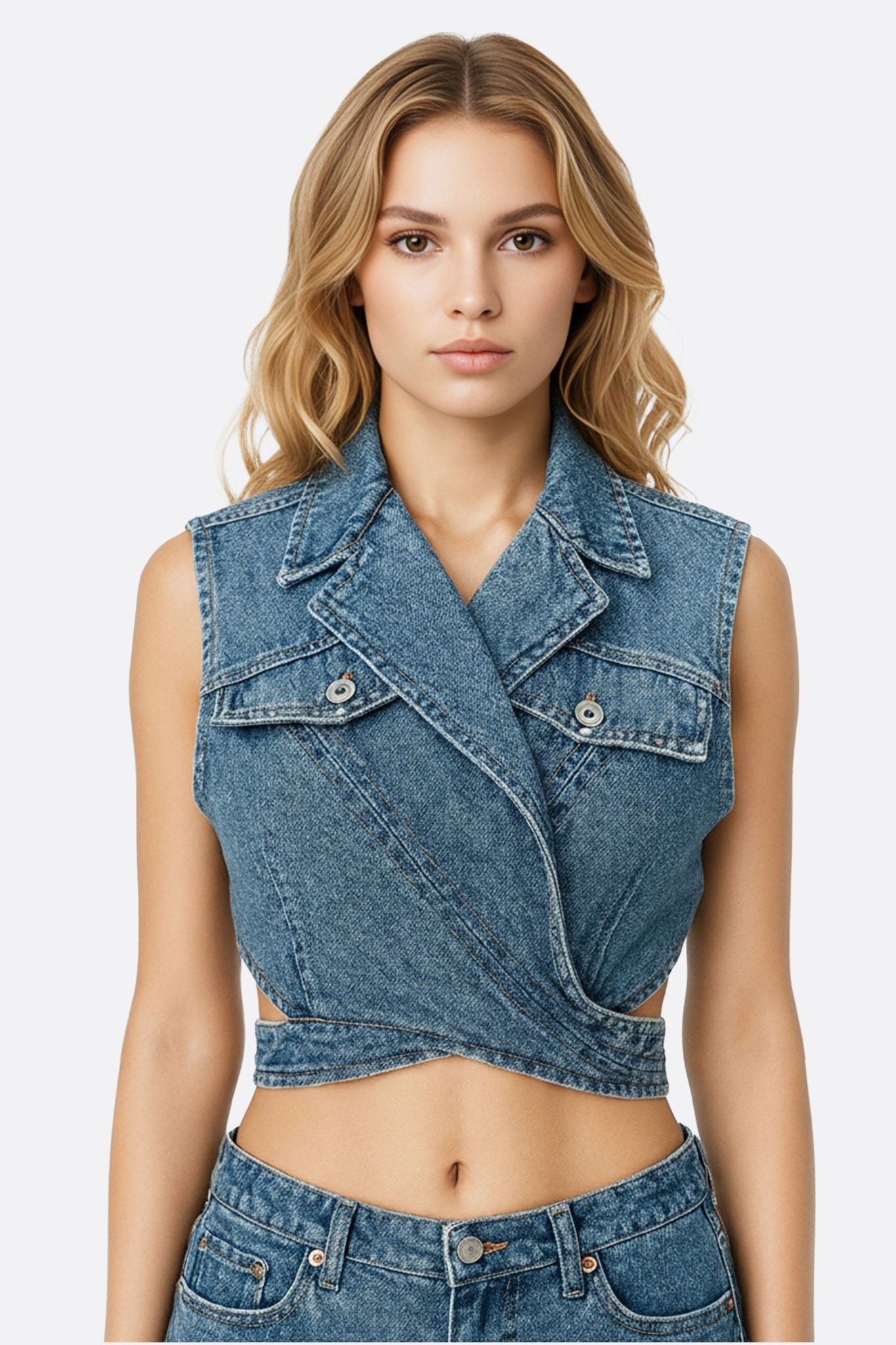 Chaleco bustier azul en denim estructurado