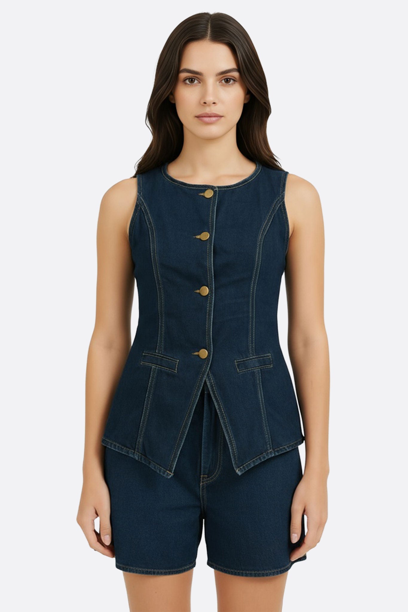 Chaleco de denim ajustado sin mangas