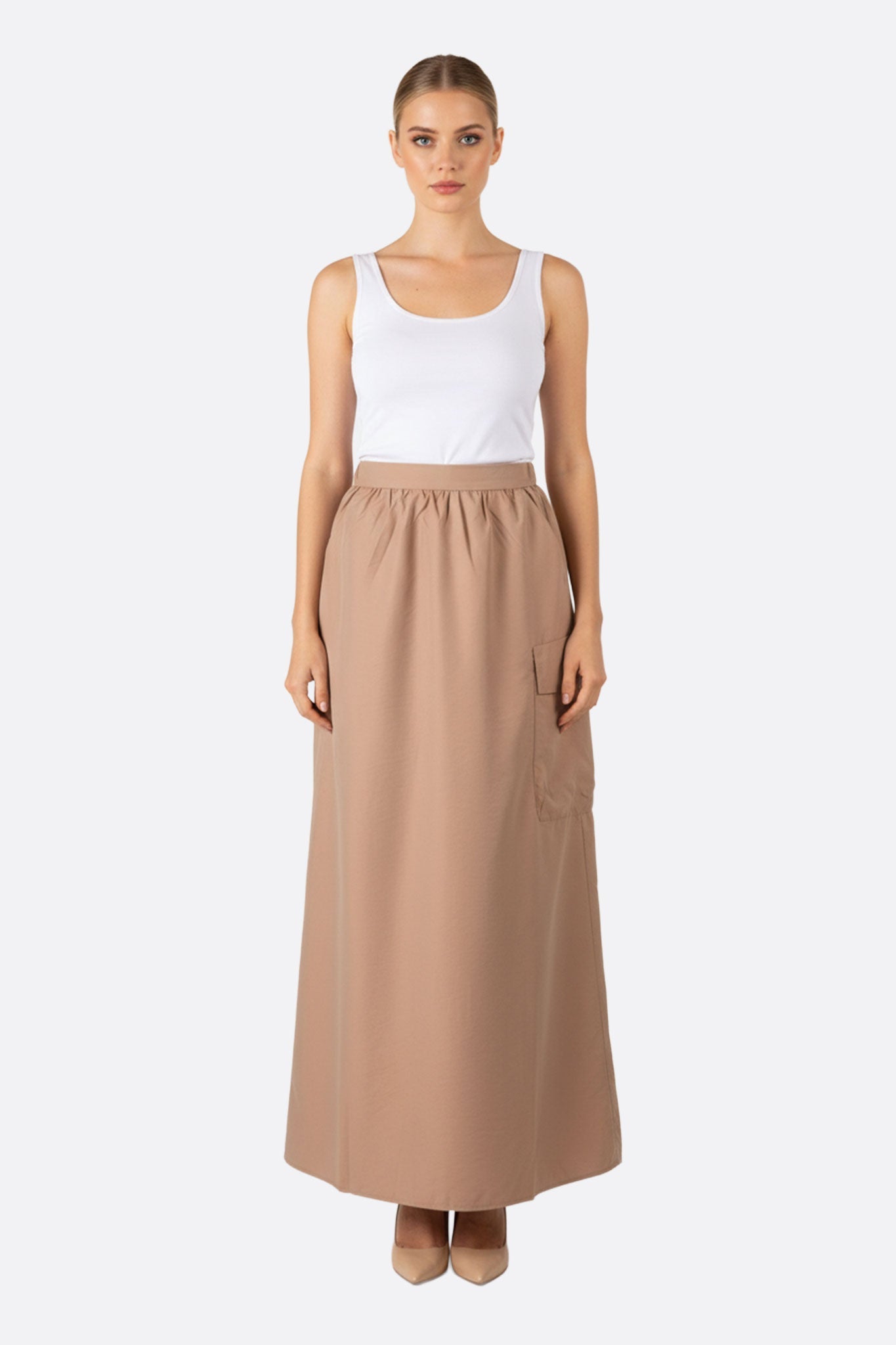 Falda larga de arena con bolsillo aplicado oversize