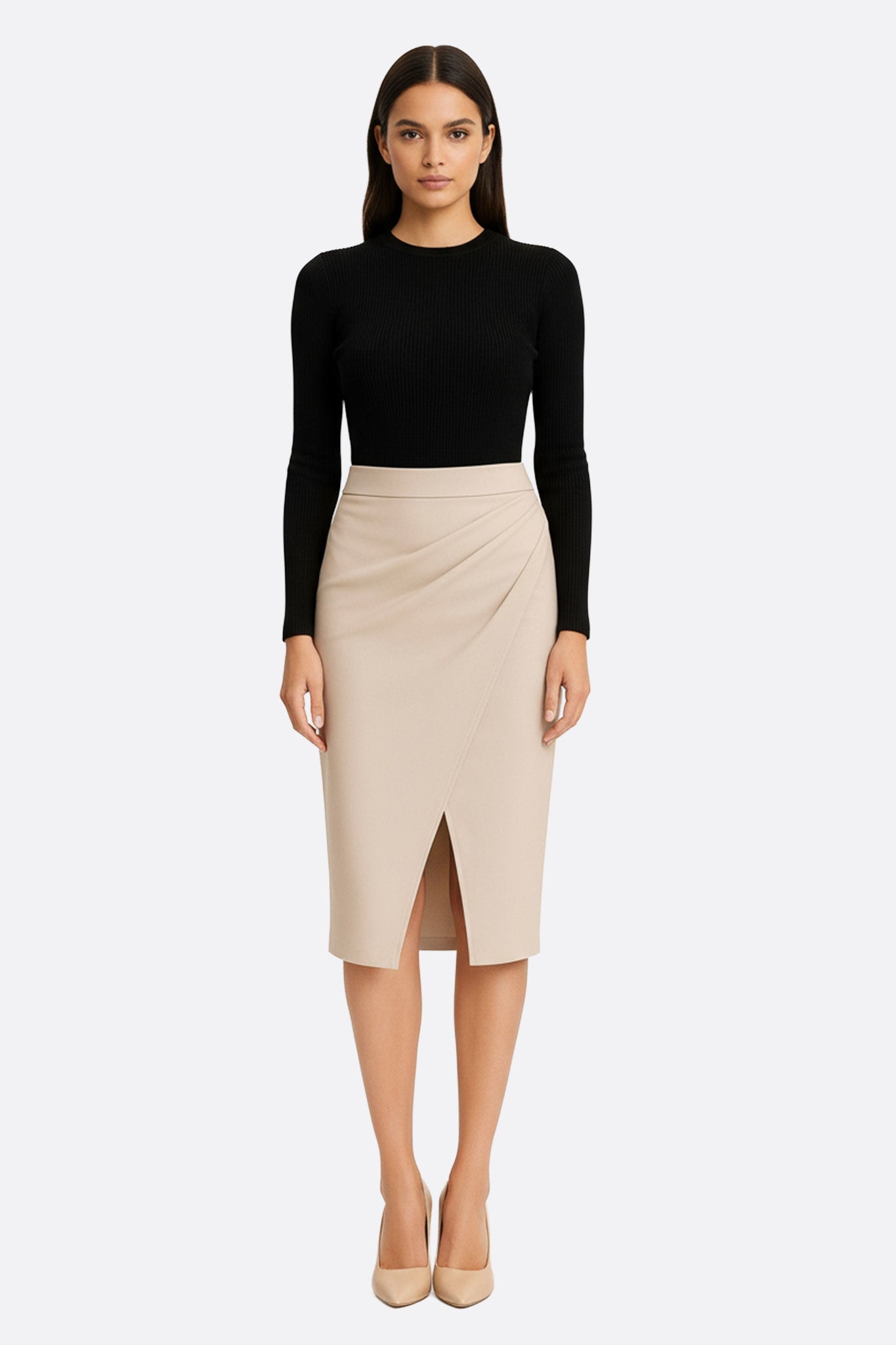 Falda tipo pareo en simil cuero beige