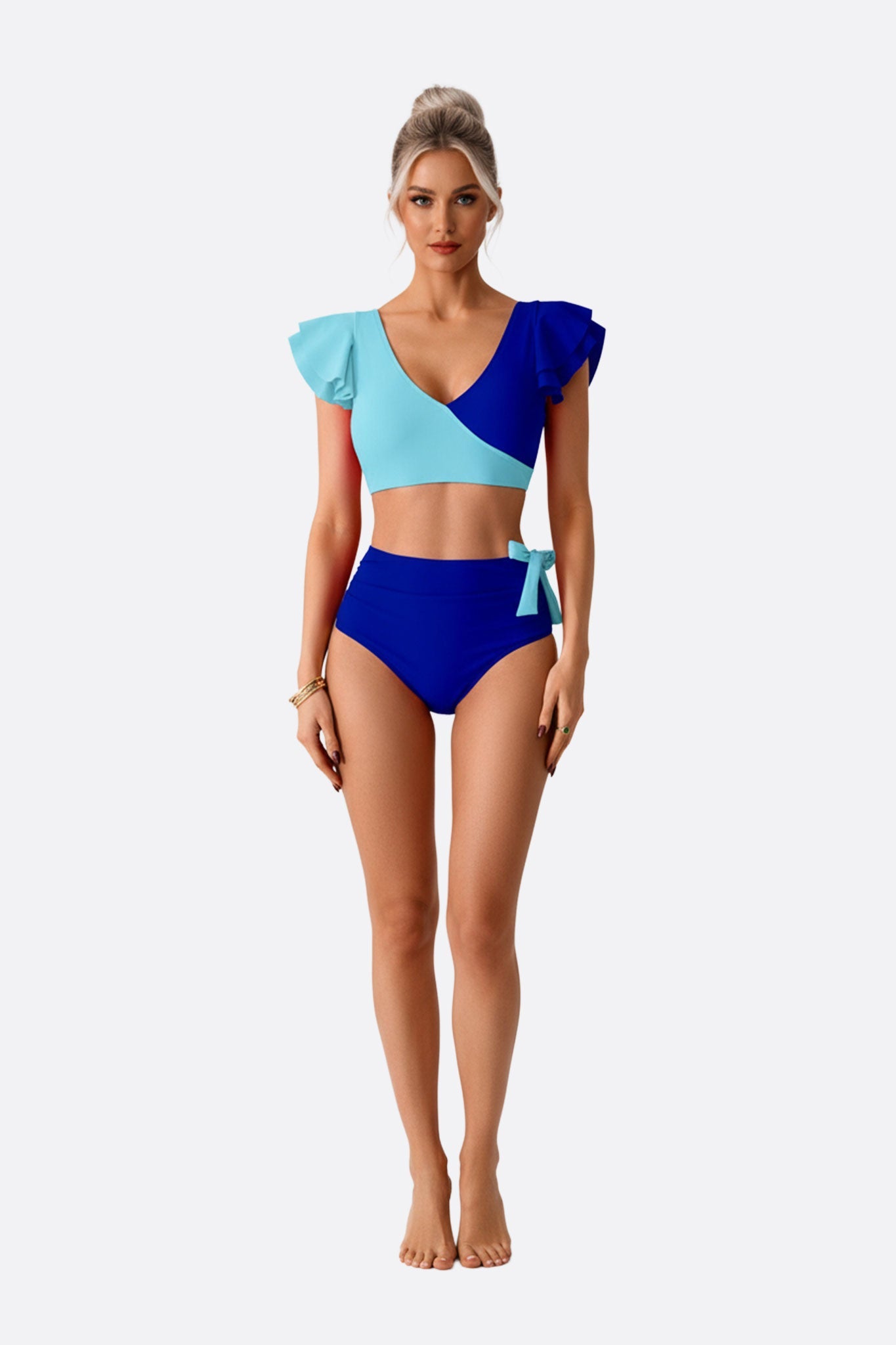 Bañador de dos piezas cache-corazón bicolor azul