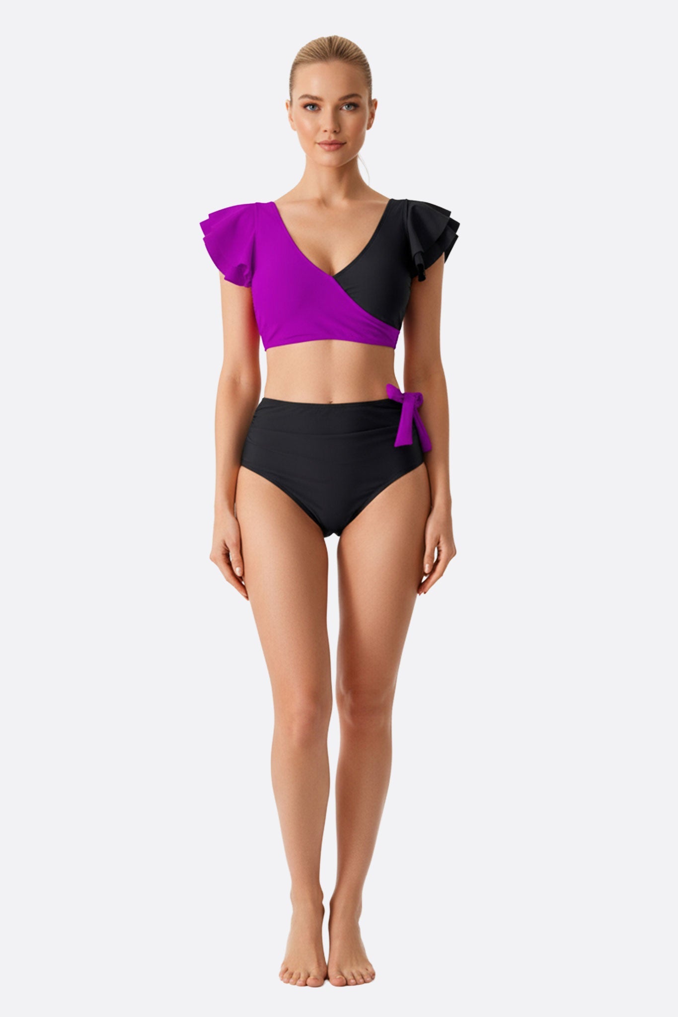 Bañador de dos piezas cache-coeur bicolor violeta negro
