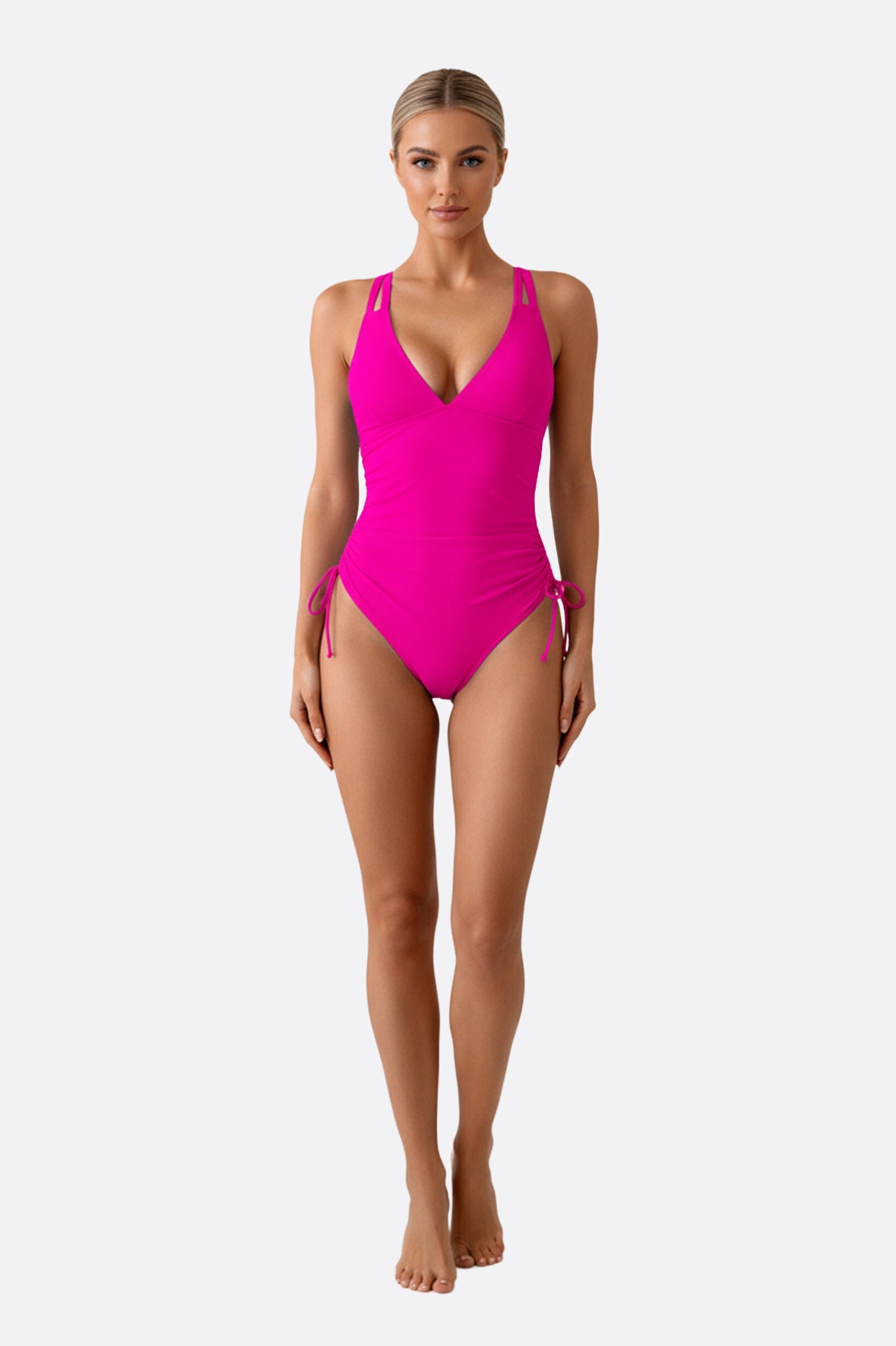 Traje de baño de una pieza fucsia con lazos ajustables