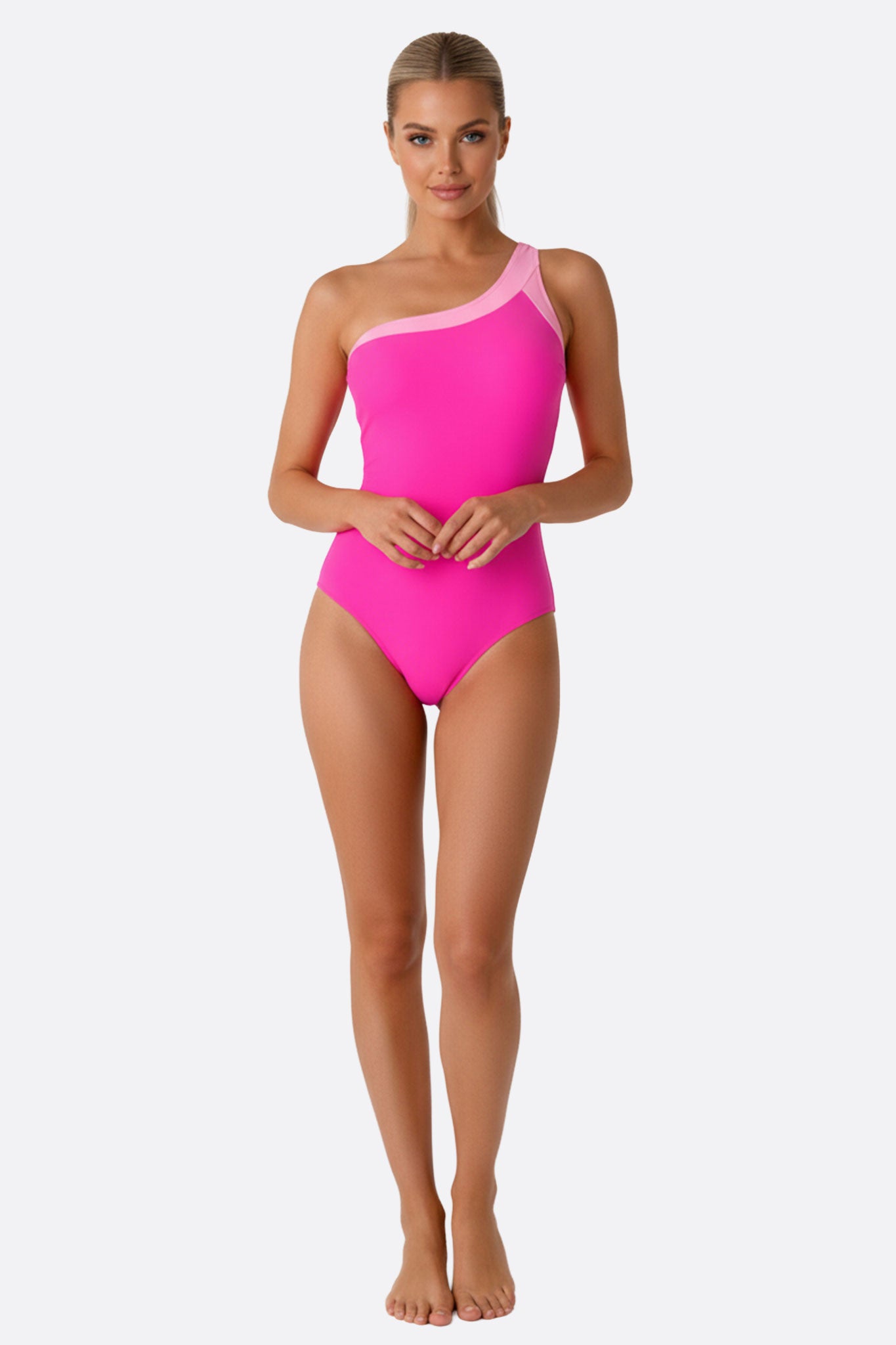 Traje de baño de una pieza rosa asimétrico