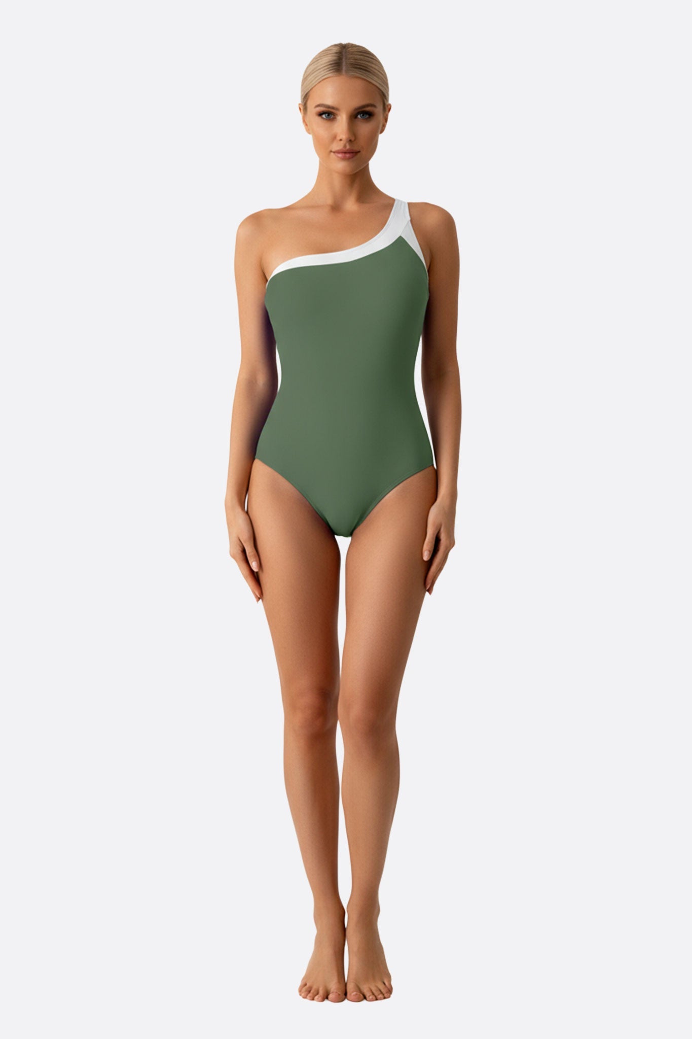 Traje de baño de una pieza verde asimétrico