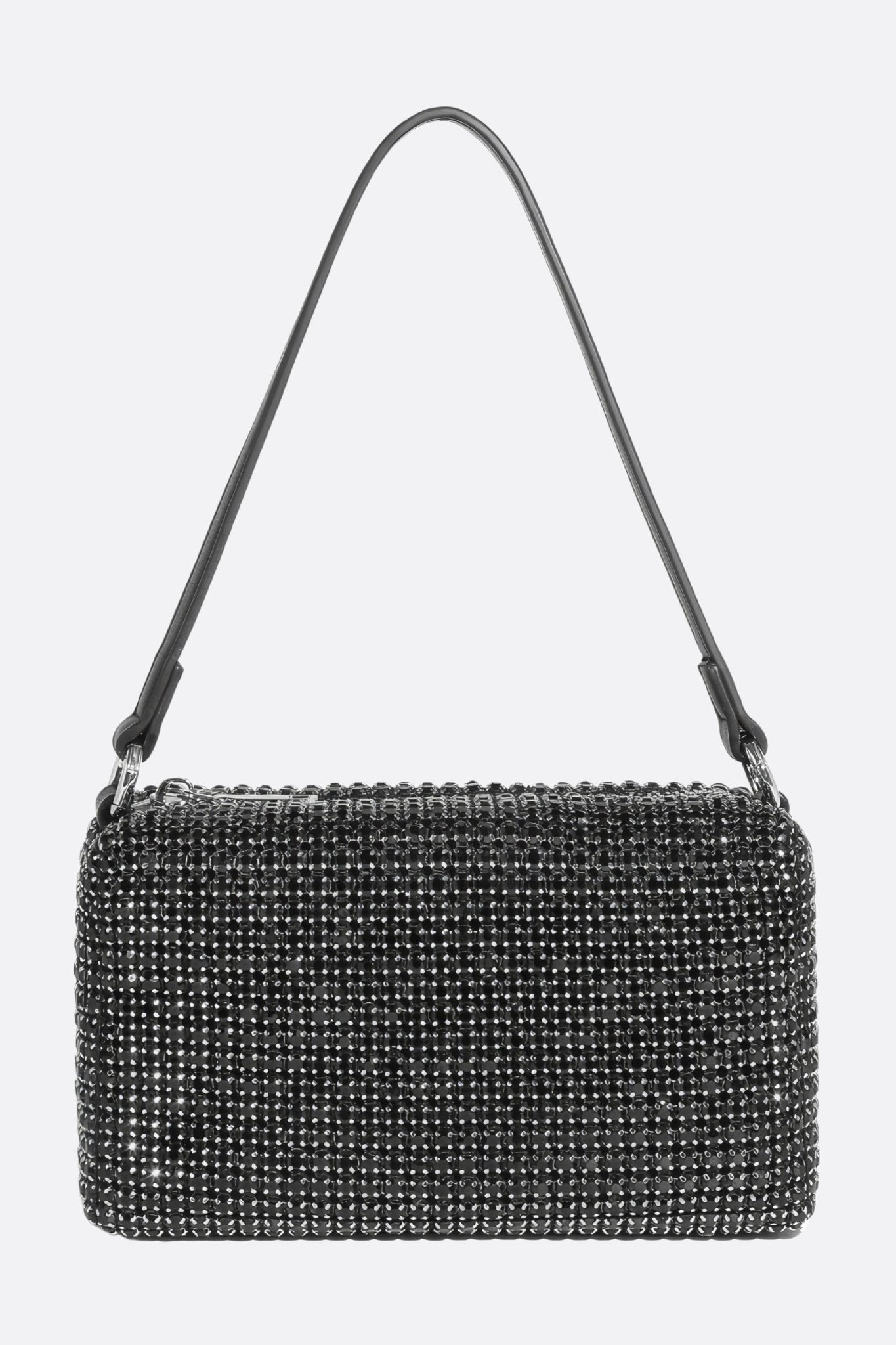 Mini bolso rectangular con strass negros con asa de mano y correa de hombro