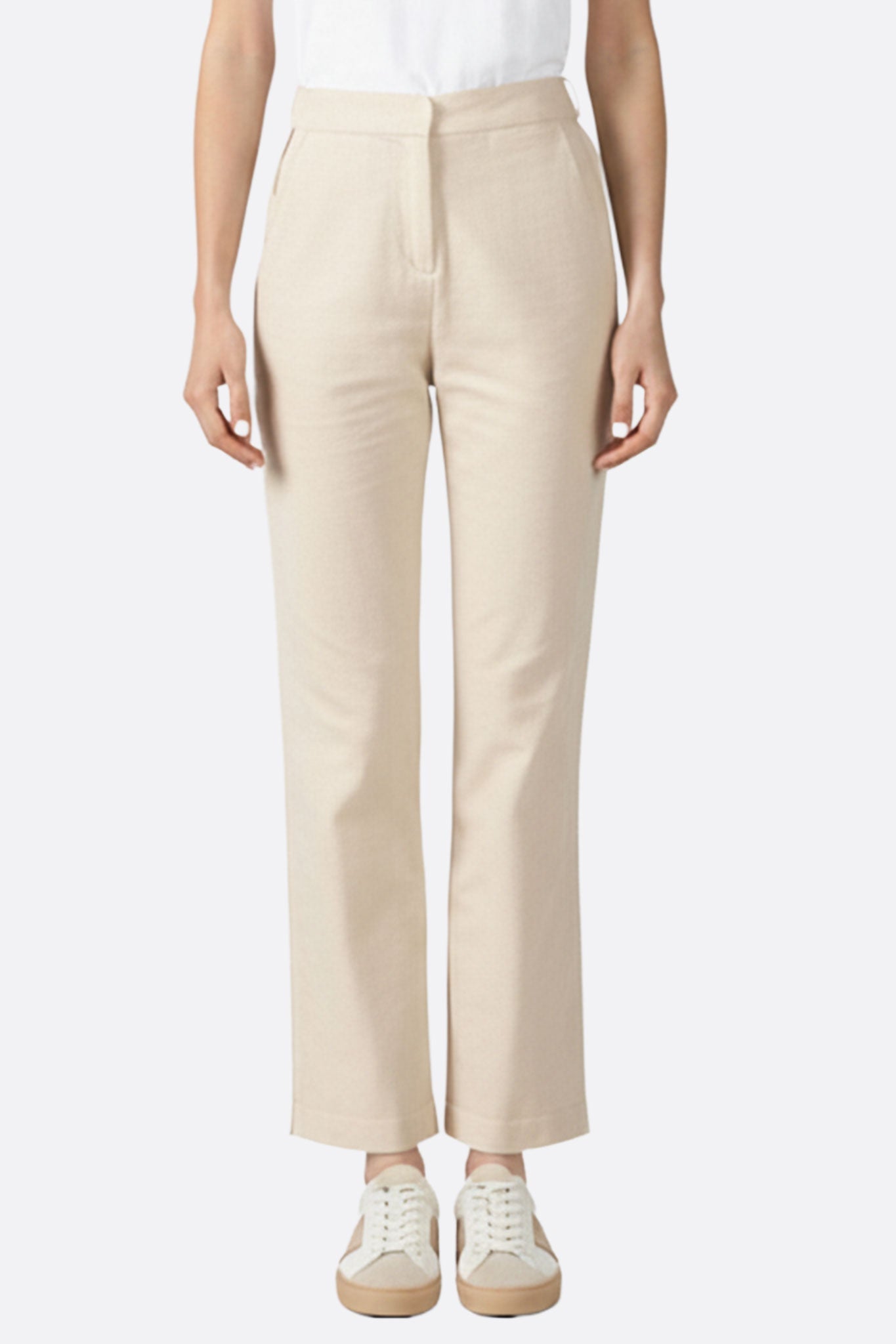 Pantalón beige de cintura alta elástica