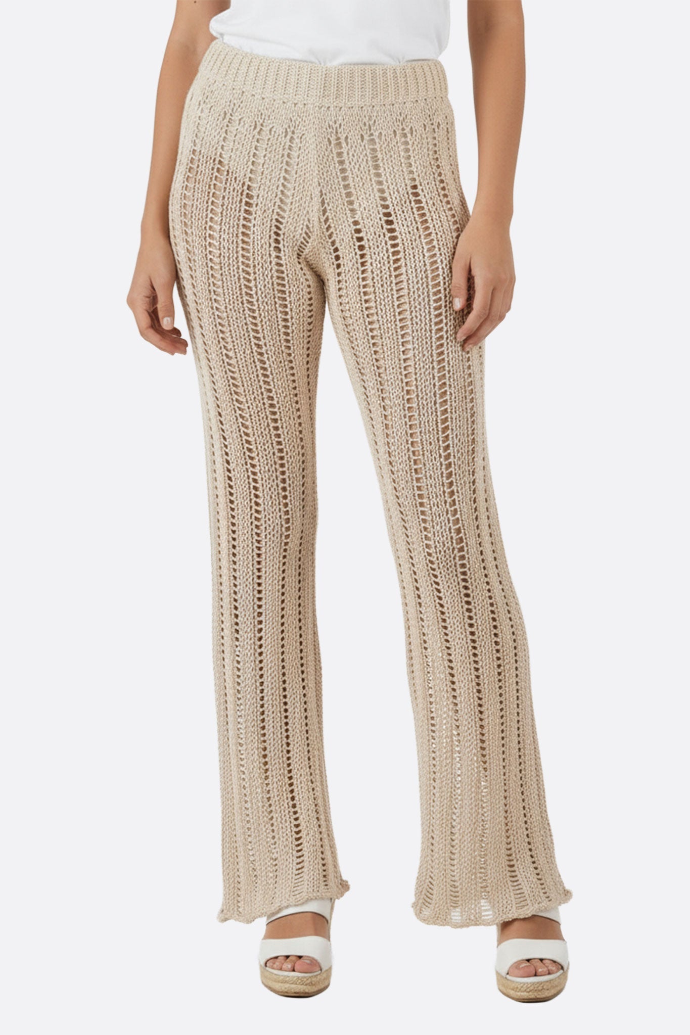 Pantalón beige natural de malla de crochet calada