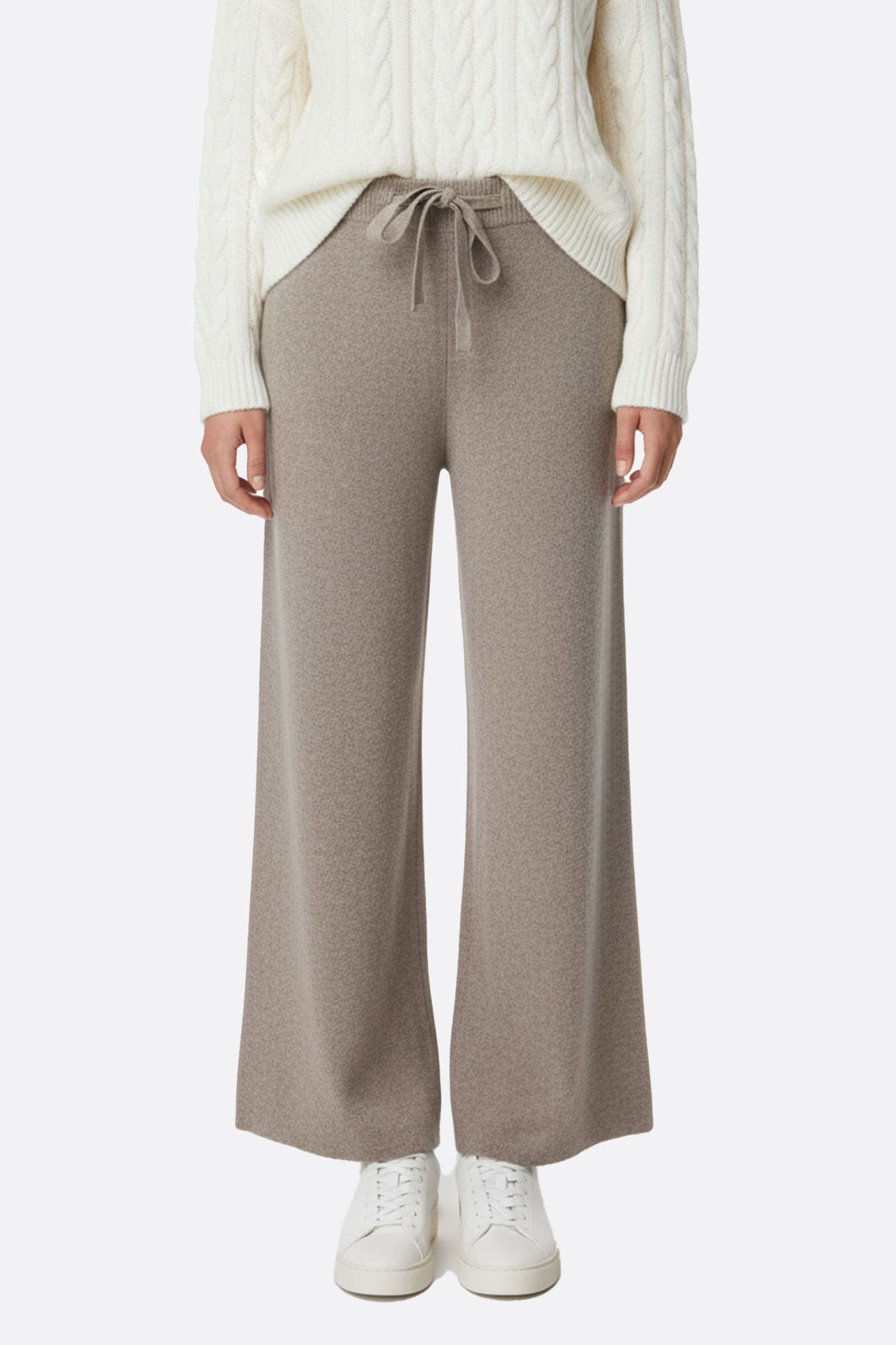 Pantalón de lana beige para mujer de corte fluido y cintura elástica