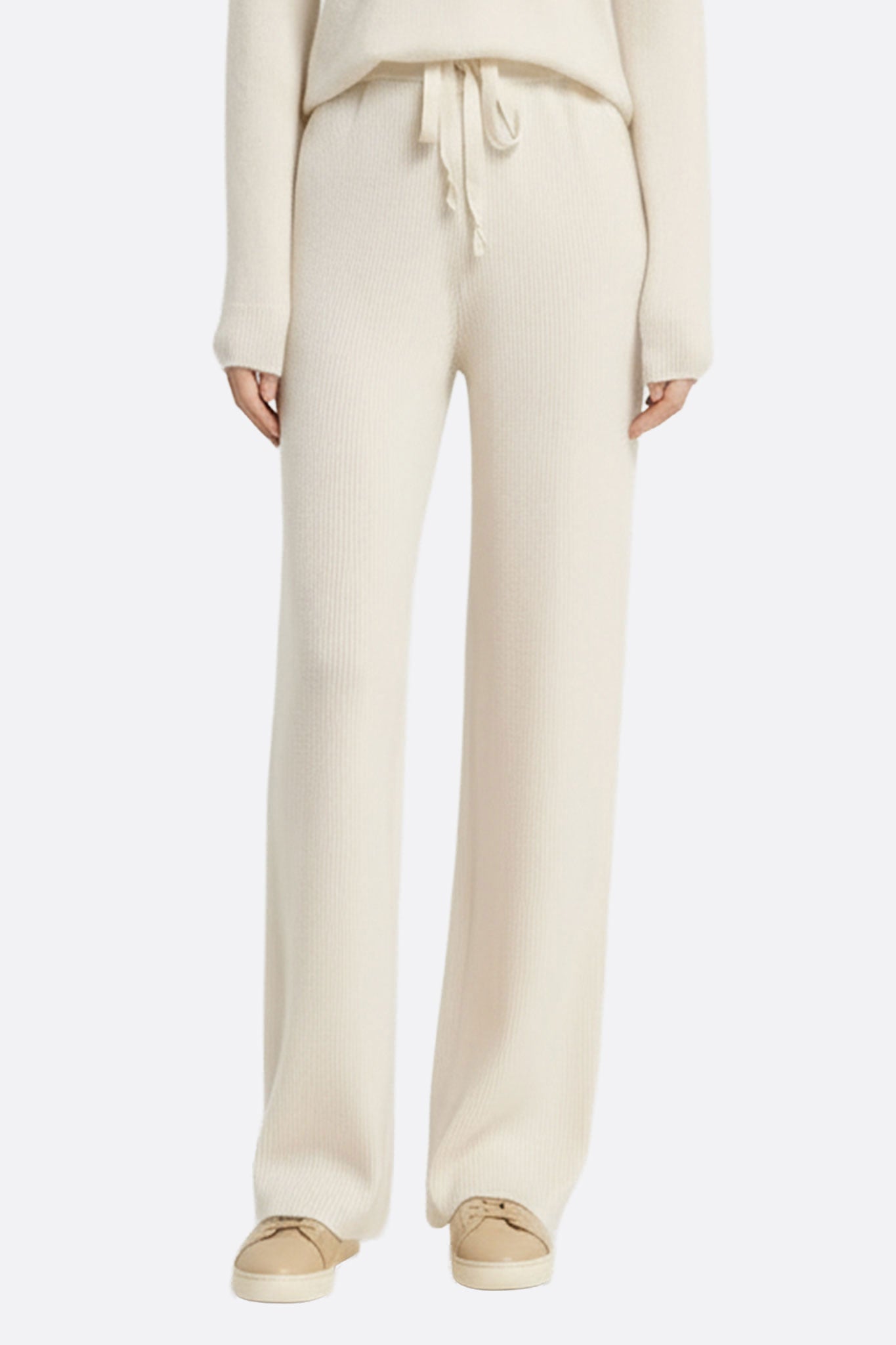 Pantalón de lana blanco para mujer de corte fluido y cintura elástica