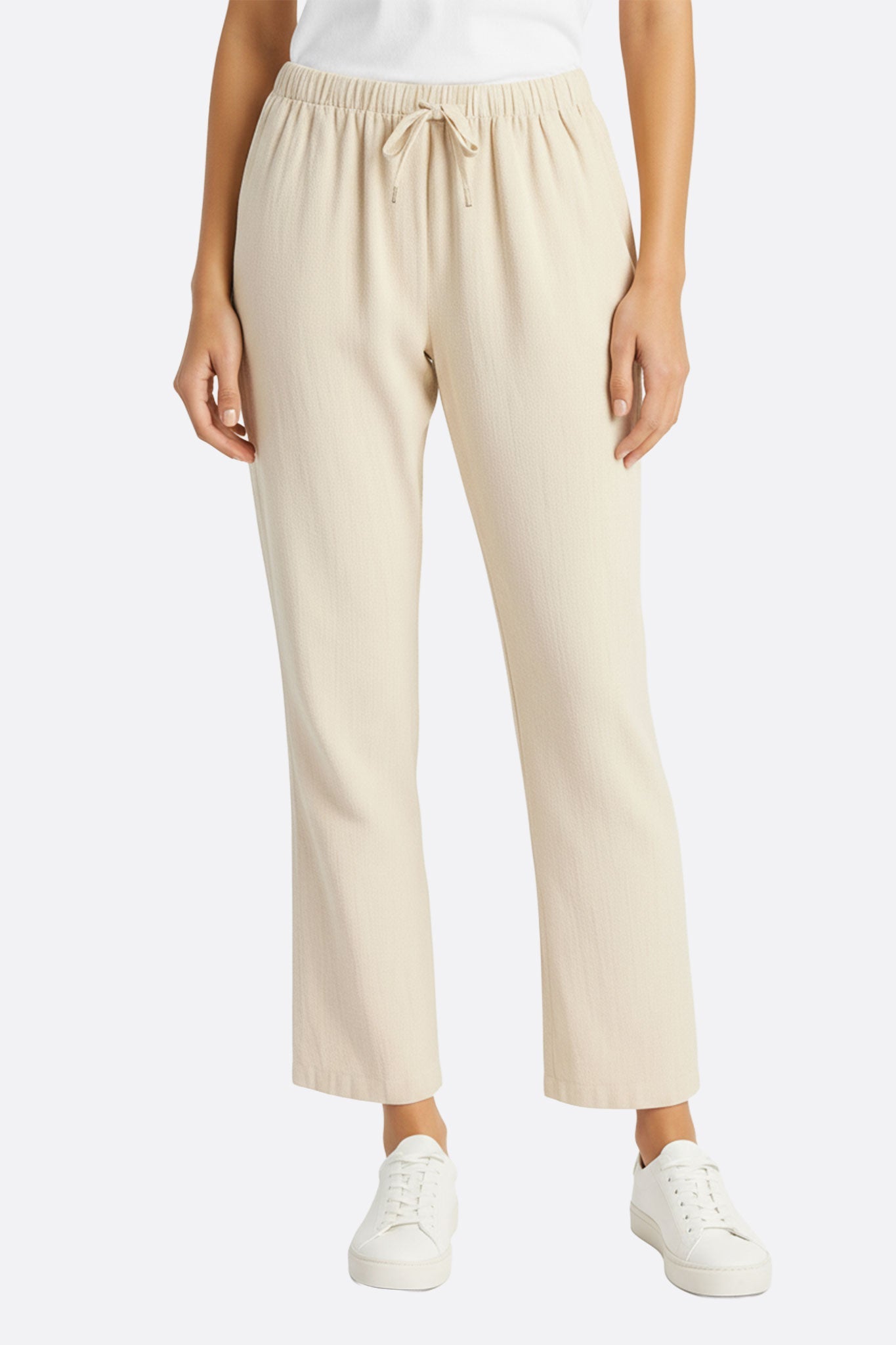 Pantalón de lino natural beige con cintura elástica