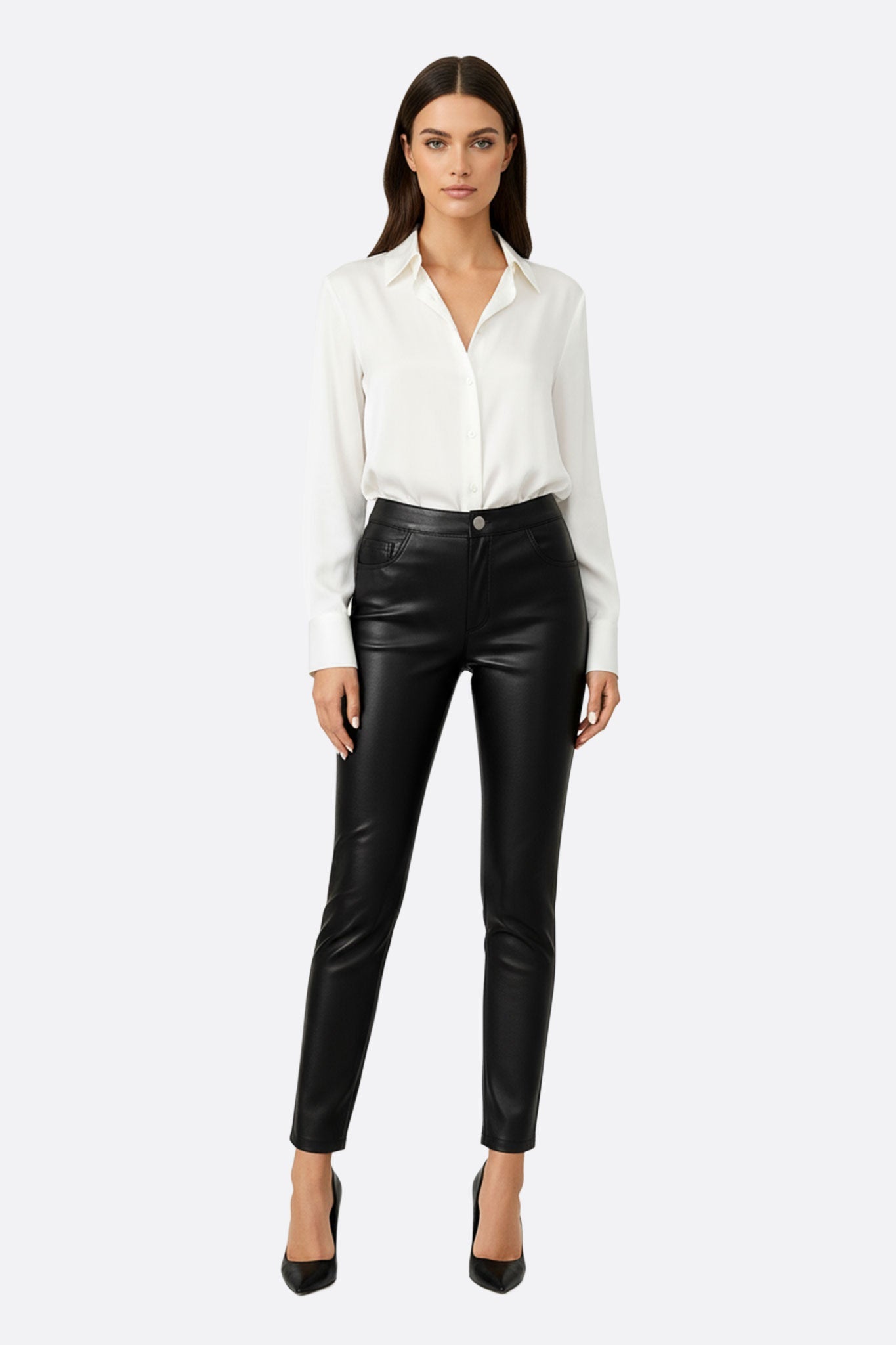womens leather dress pants Women's black faux high waisted leather pants