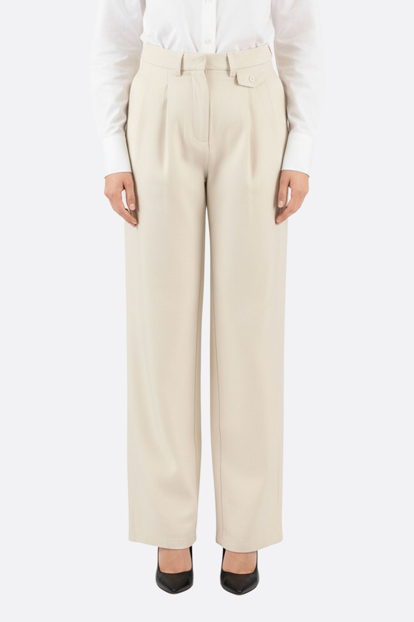 Pantalón ancho beige de talle alto