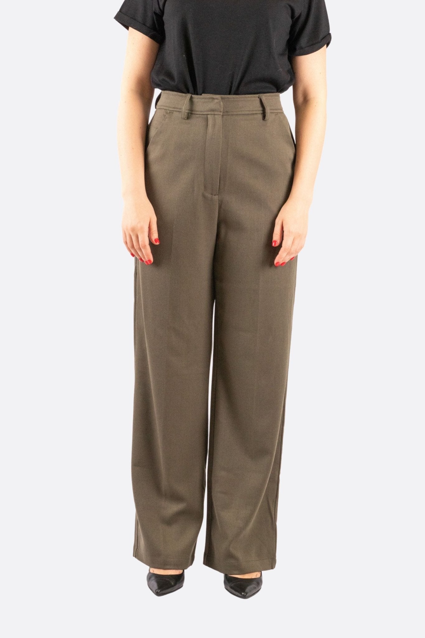 Pantalón ancho corte sastre verde caqui