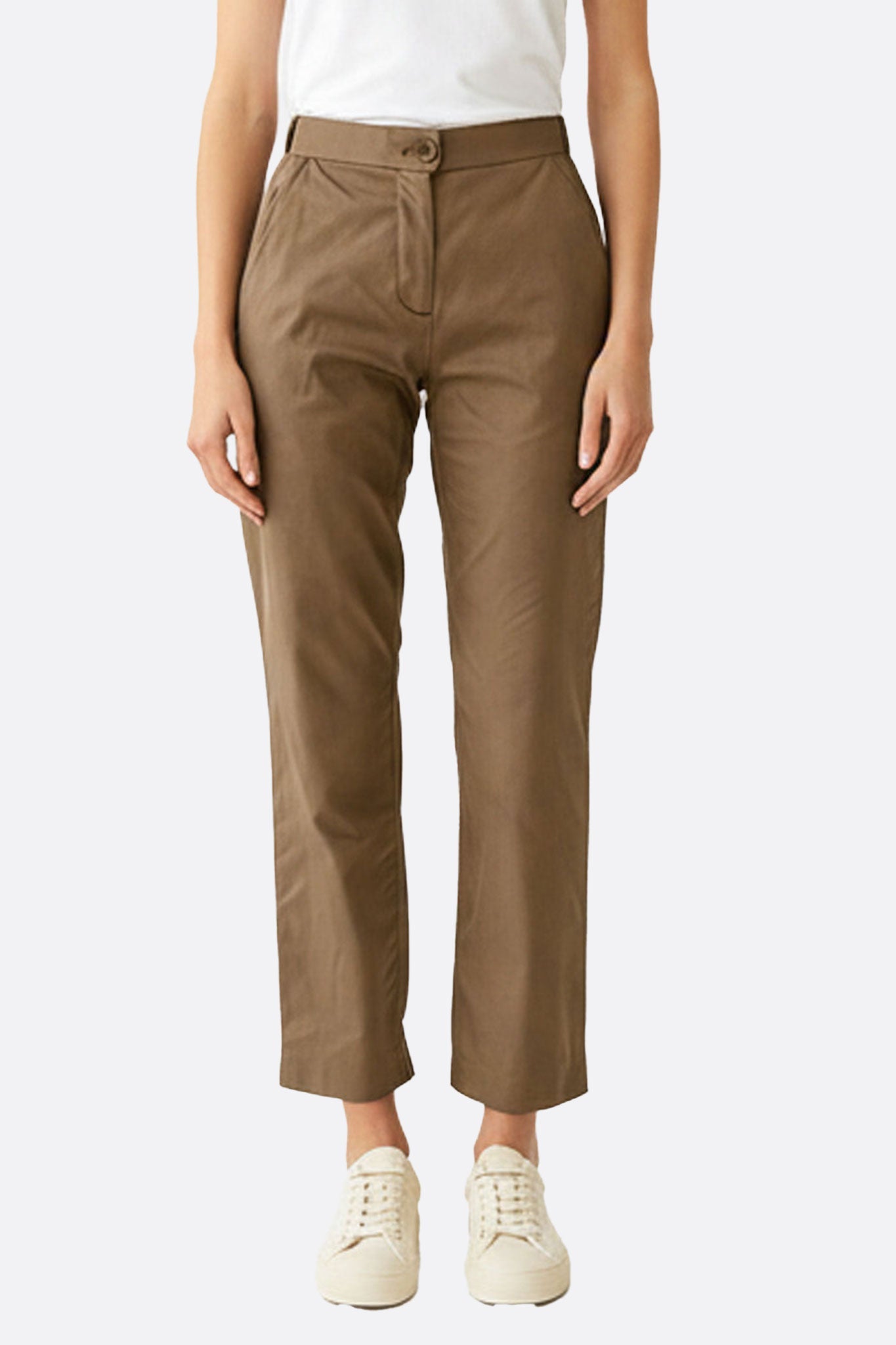 Pantalón marrón de cintura alta elástica