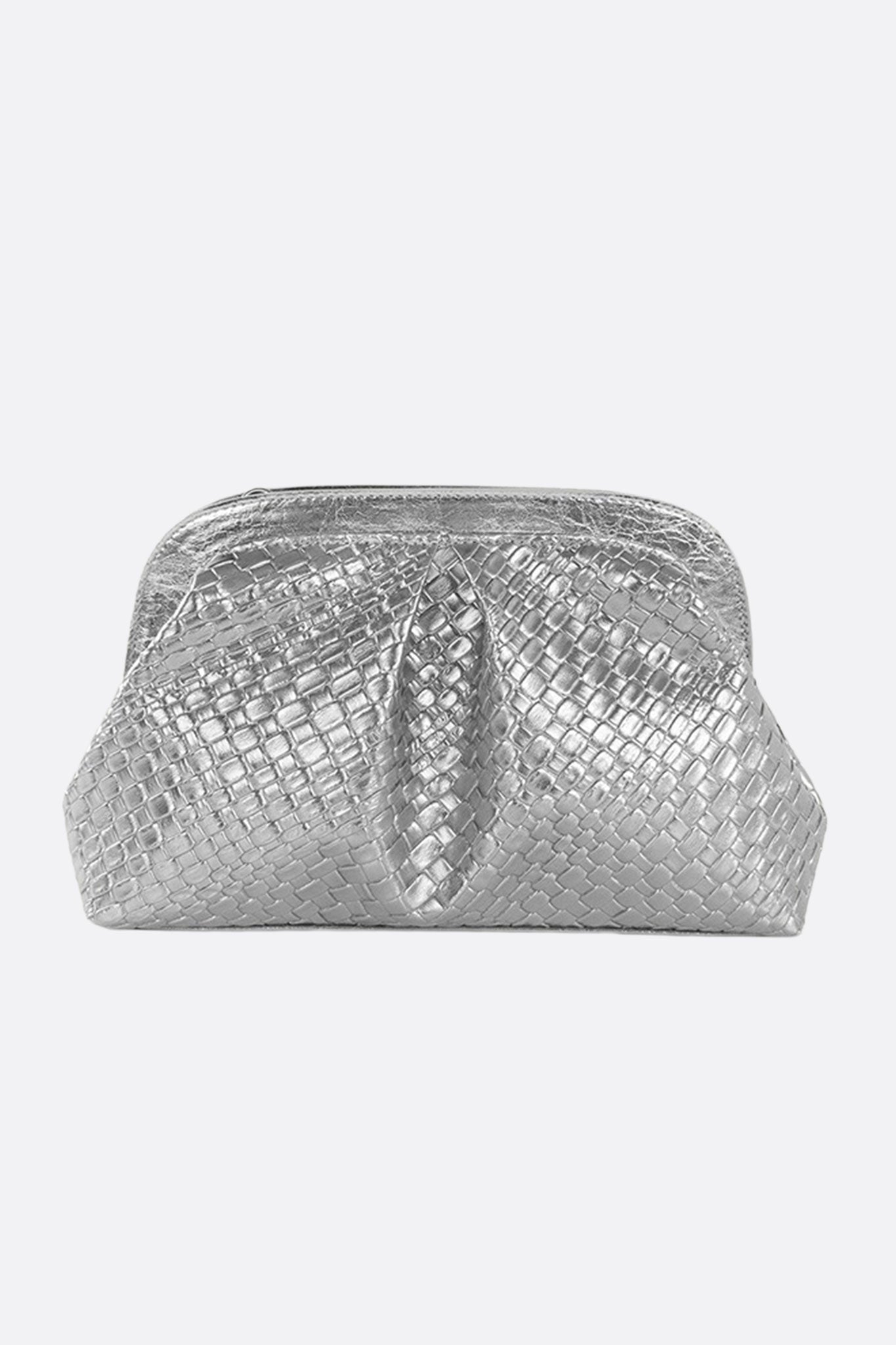 Bolso de noche plateado elegante con textura tejida