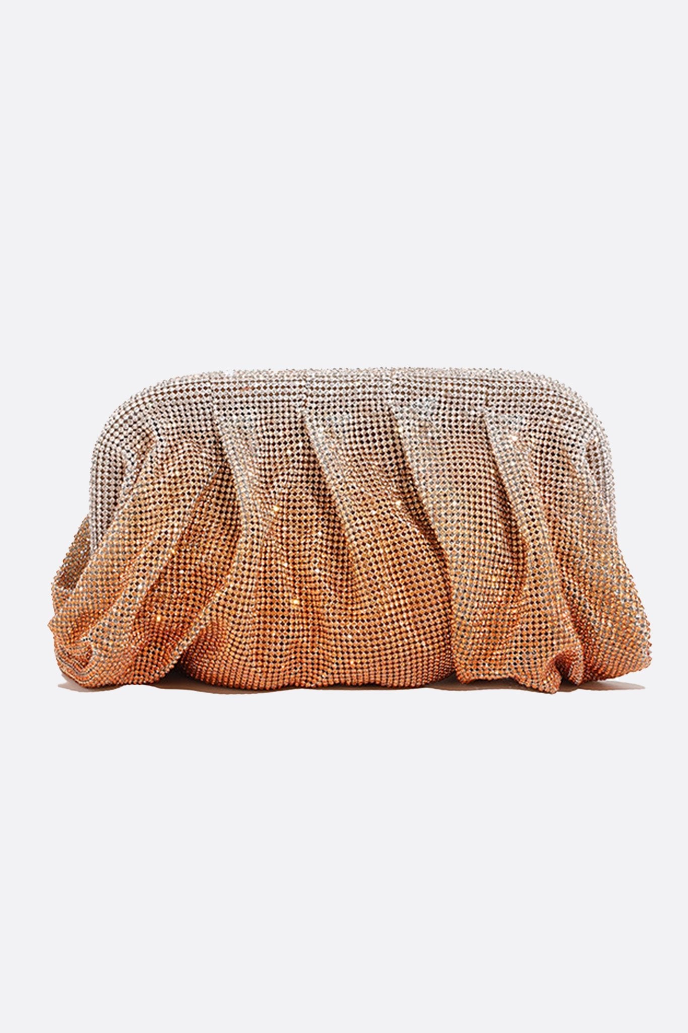 Bolso suave con degradado de strass plateado y naranja