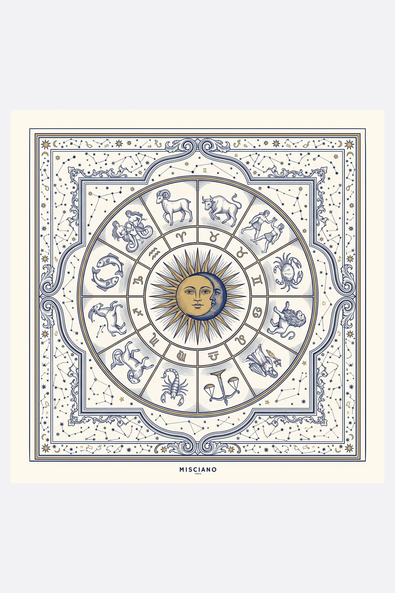 Pañuelo de seda 70 Zodiaco dorado