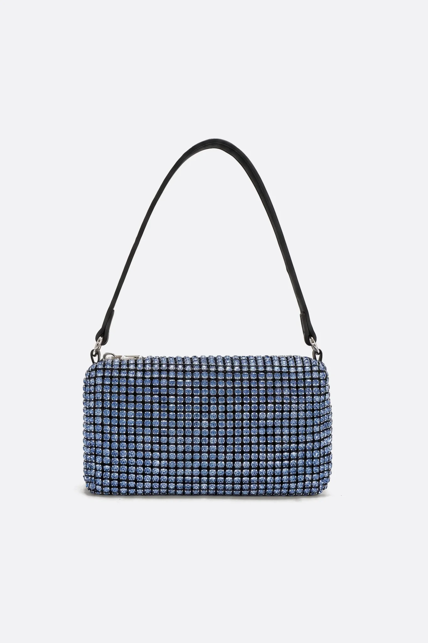 Mini bolso rectangular con strass azules con asa de mano y bandolera de hombro