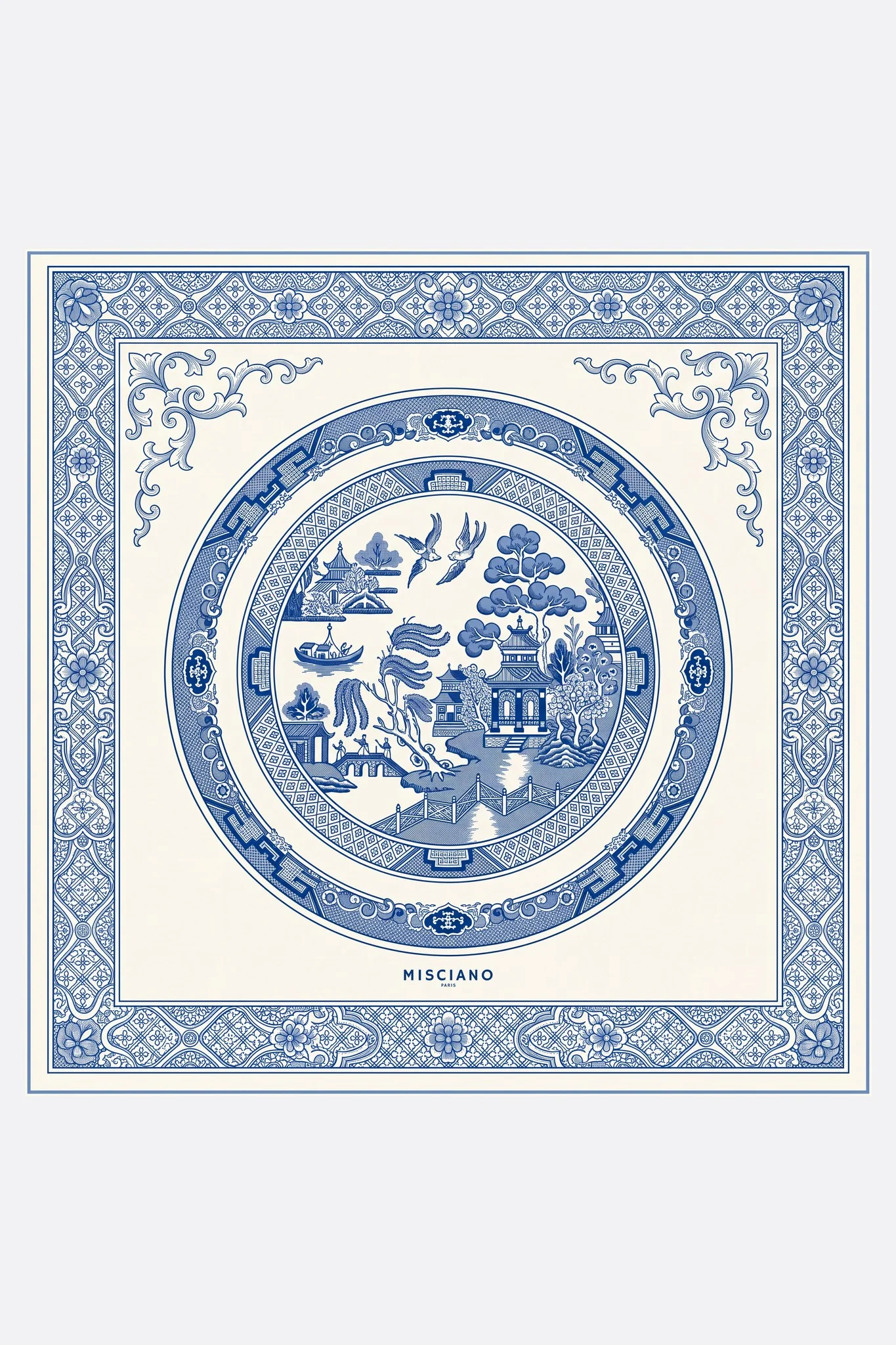 Pequeño pañuelo de seda 50 Porcelana azul