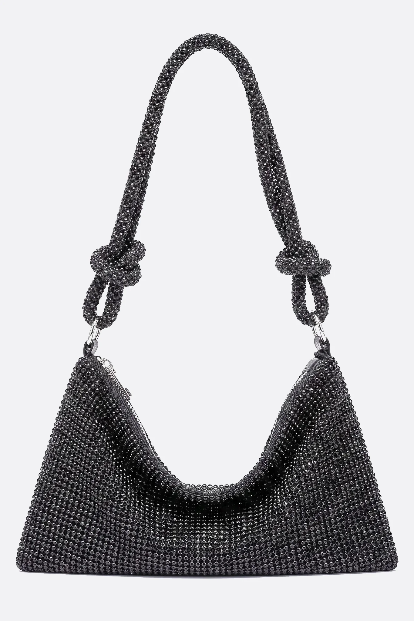 Pochette de strass negra con asa anudada