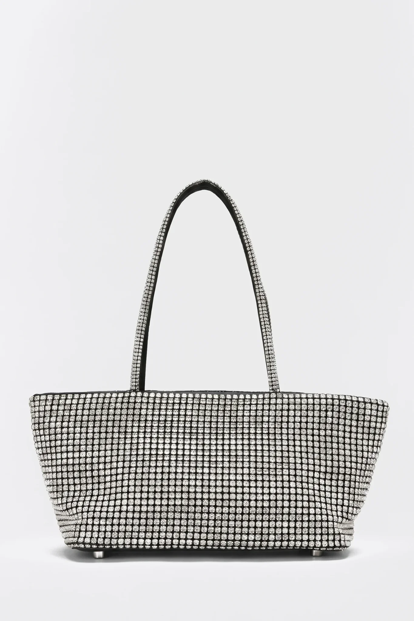 Bolso tote rígido de strass plateado con asas altas