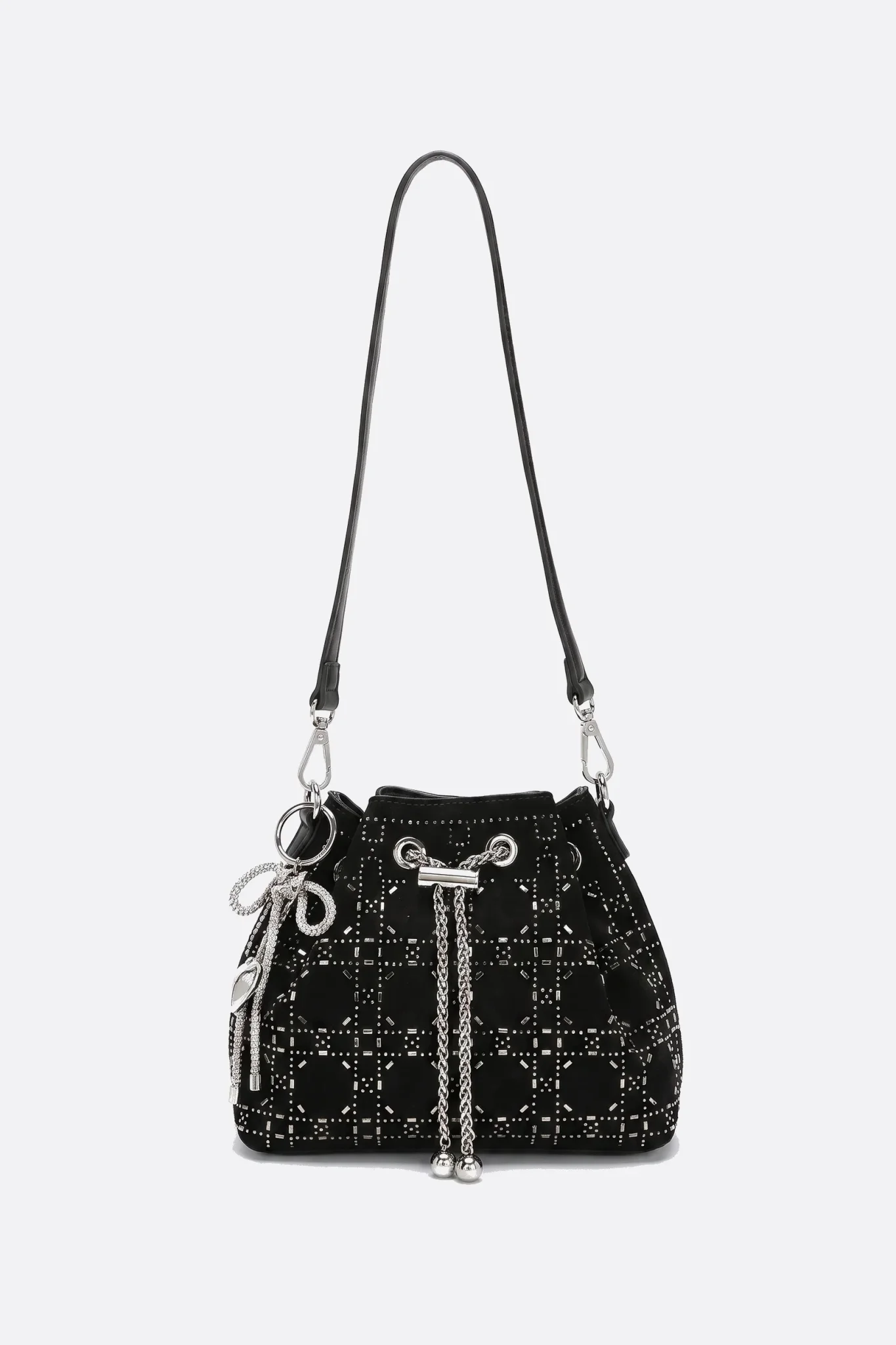Bolso saco Fimka acolchado strass negro con cadeneta y bandolera desmontable