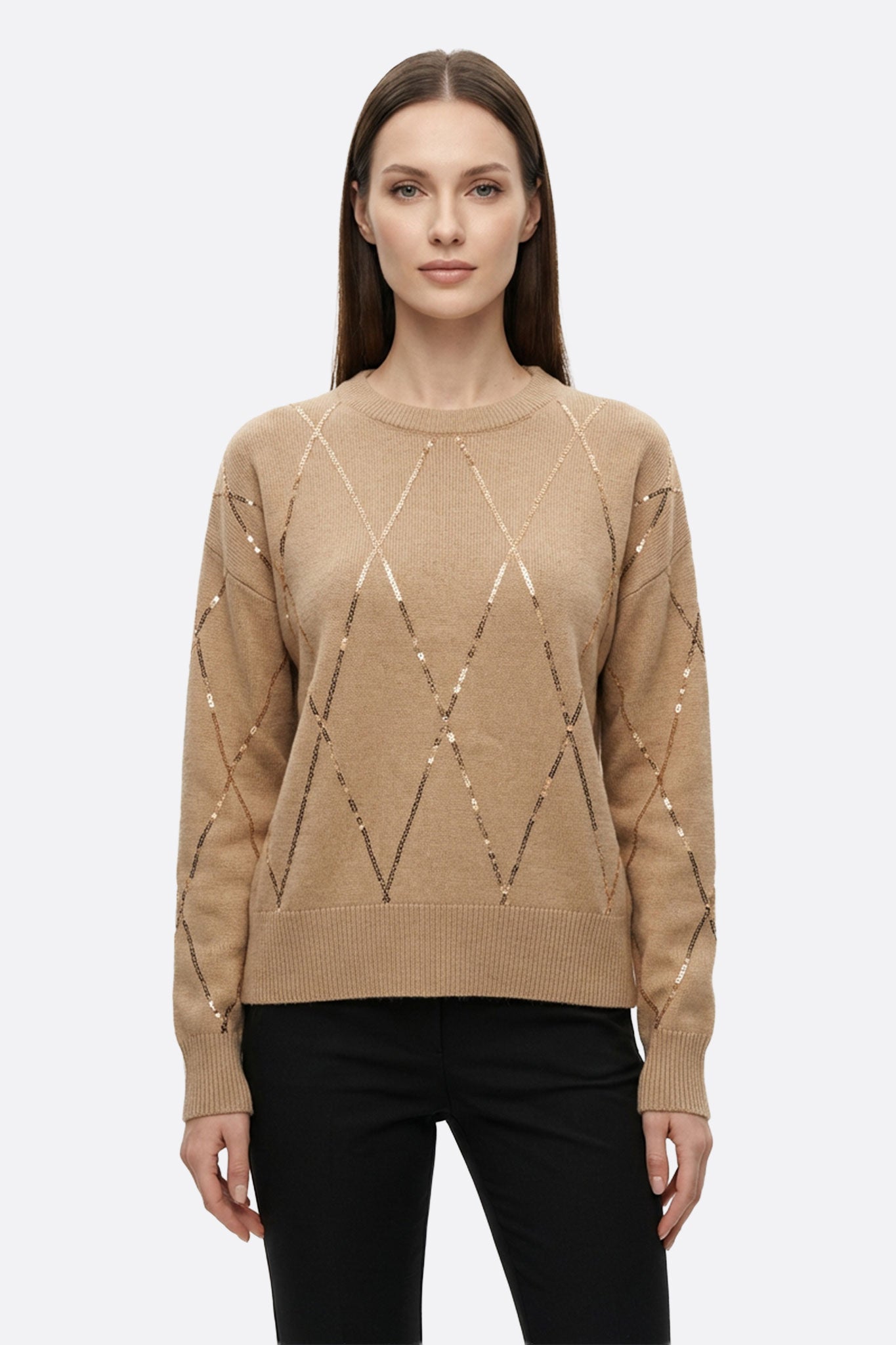 Jersey beige de lana mezclada con detalles brillantes